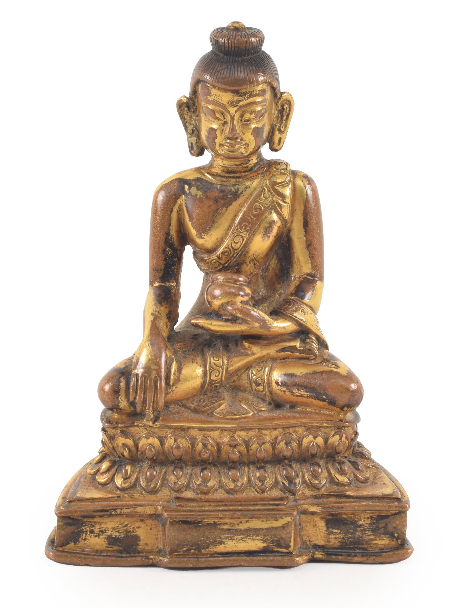 17th century Sino-Tibetan gilt bronze seated skinny buddha. Wear to gilt in areas. 3 3/8in high. (1 of 6)