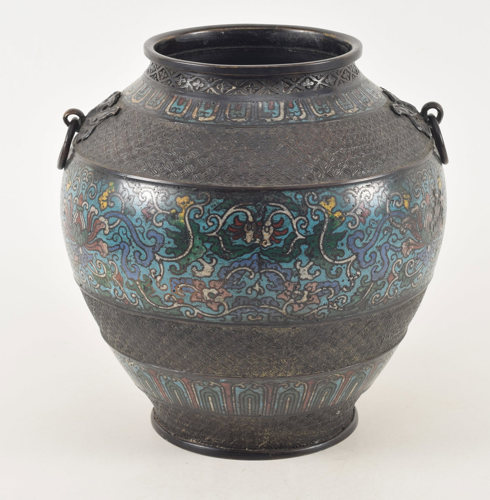 Chinese archaic style champleve bronze vase, early 20th century. Jump ring handles. 12in high. (1 of 7)