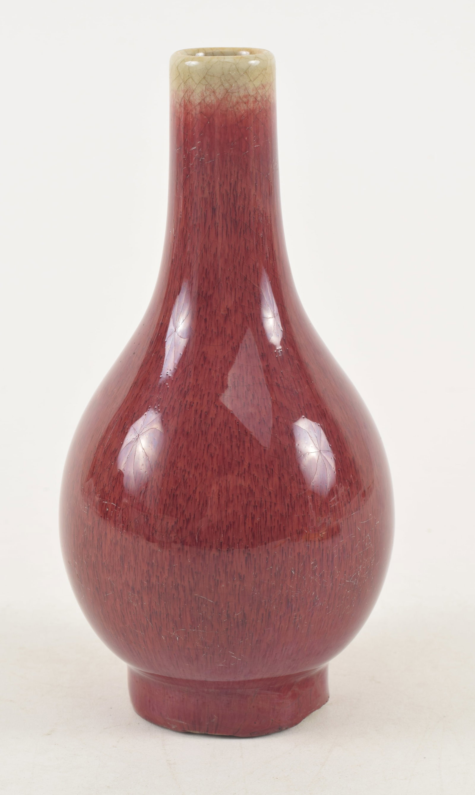 Porcelain vase. China. Ca. 1900. Oxblood deep red color. Hanging gall form. 6.5in high. (1 of 5)