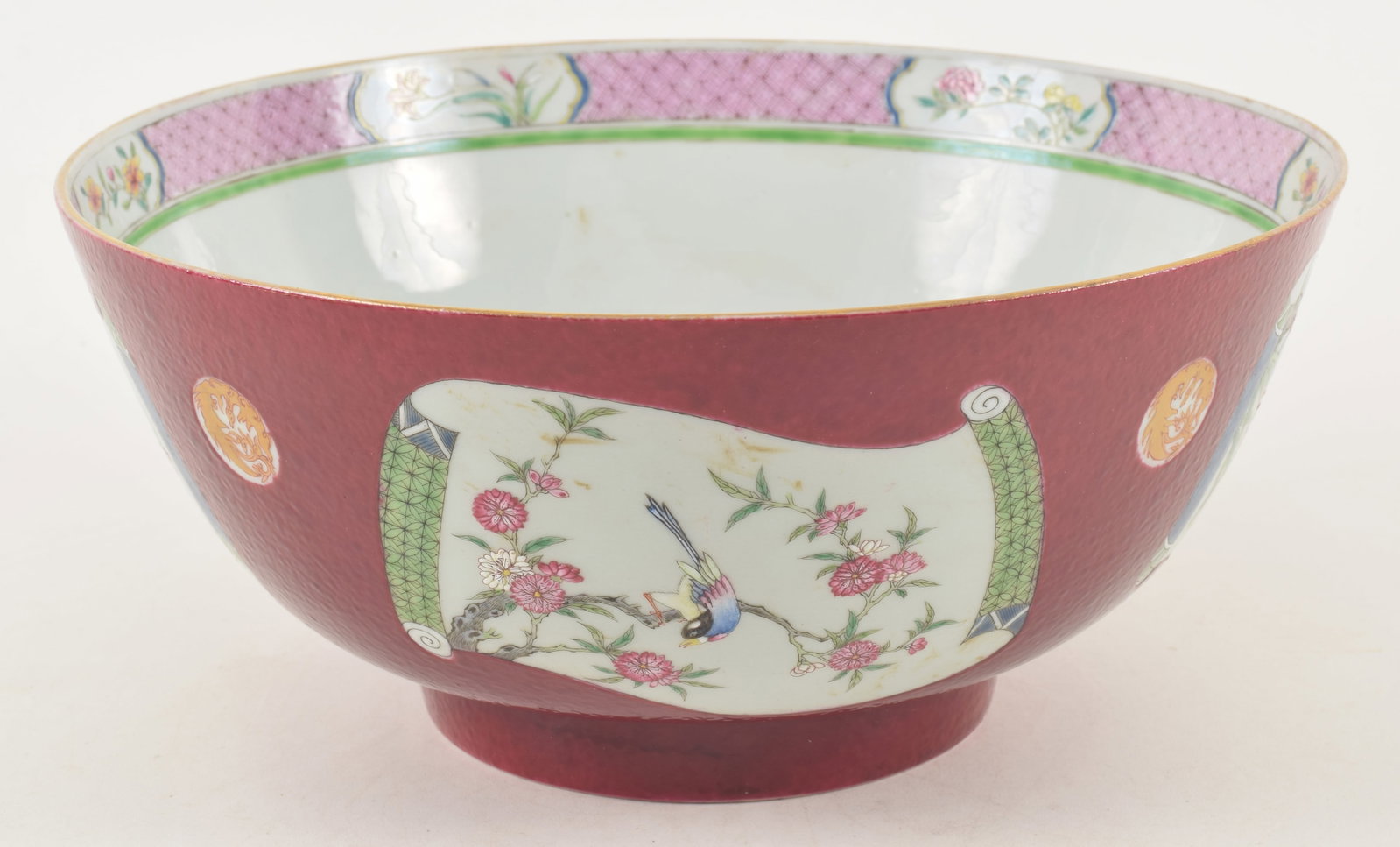 18th century Chinese ruby back famille rose porcelain bowl. Interior with floral fruit and branch (1 of 7)