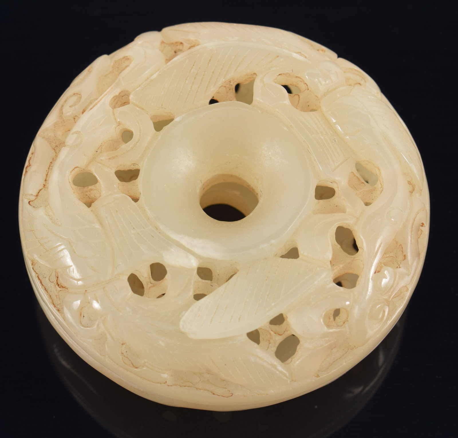 Jade pomade. China. 19th century. Carved and pierced with ling chih. (1 of 7)