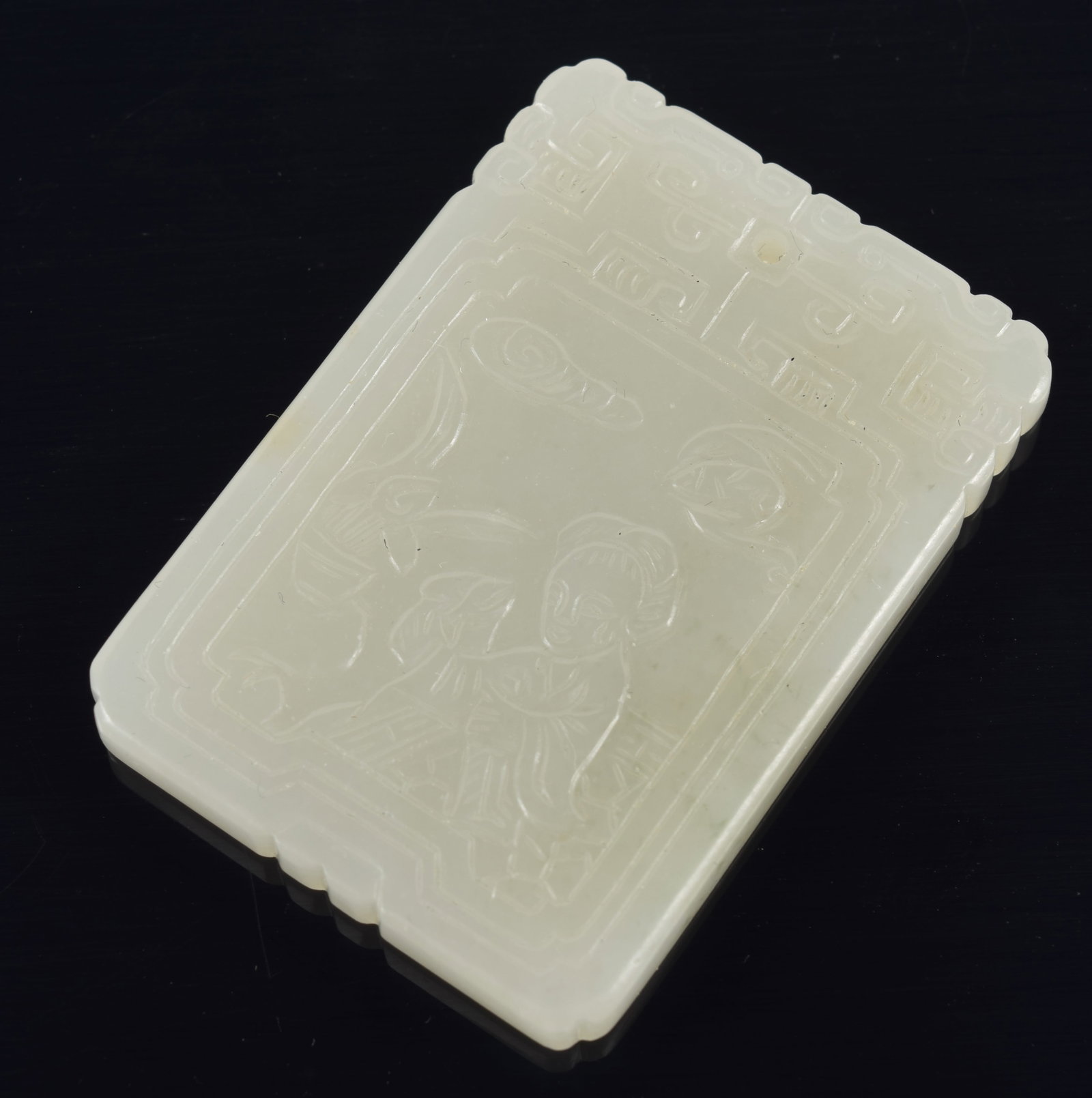 White jade plaque. China. 19th century. Highly translucent stone. Faint dark green markings on one (1 of 4)