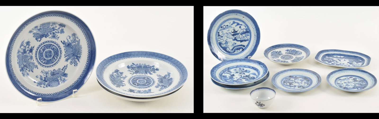 Lot of 11 18th/19th century Chinese export blue and white porcelain pieces. 3 large Fitz Hugh (1 of 12)