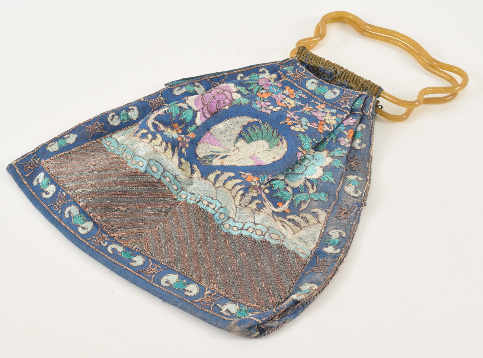 2 Chinese Qing dynasty rank badges, made into a purse. Crane ranks. Silk embroidery. Size including (1 of 5)