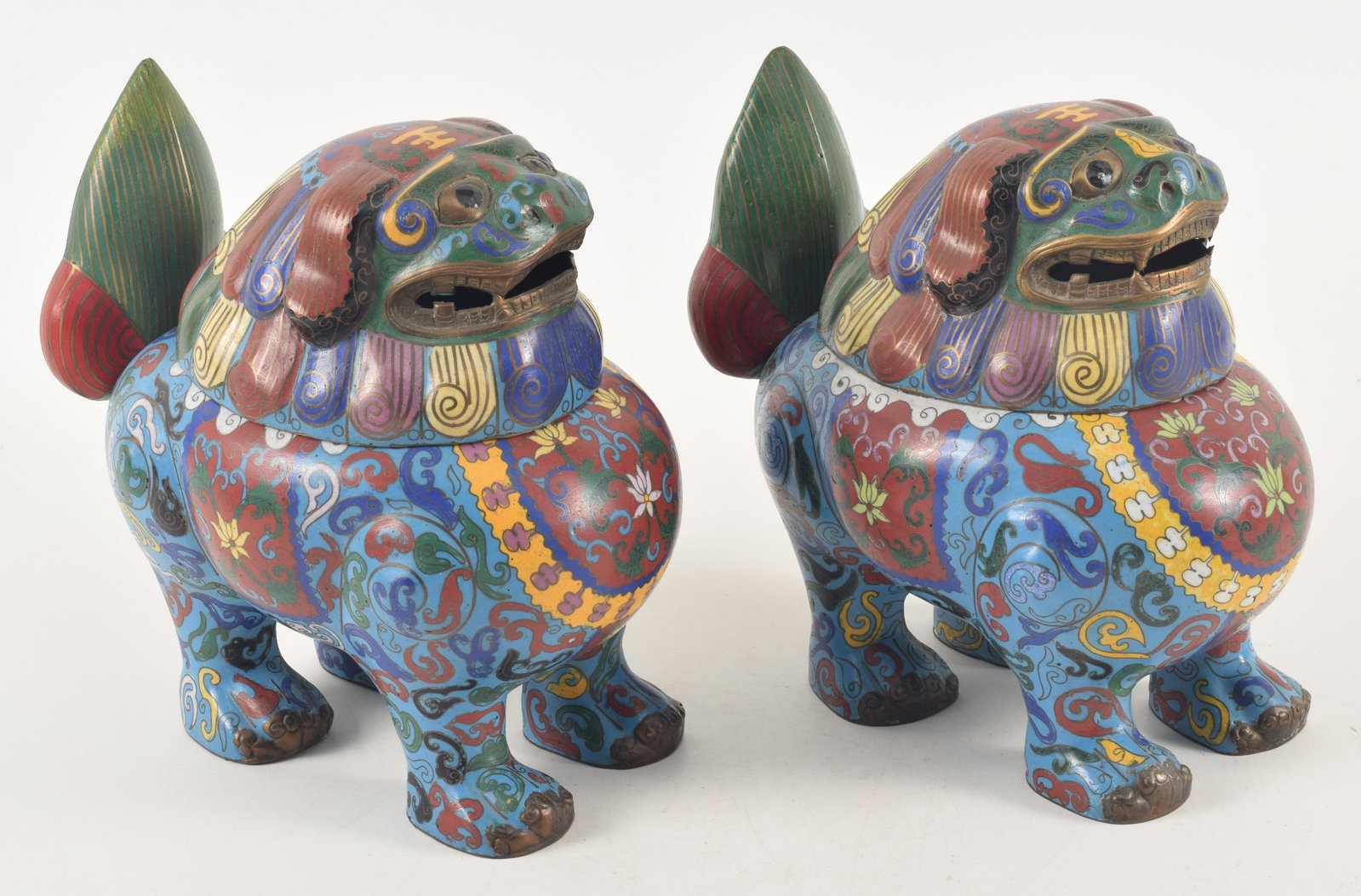 Pair of Chinese cloisonne foo dog form censers, early 20th century. 9.5in high, 8.5in length. (1 of 8)