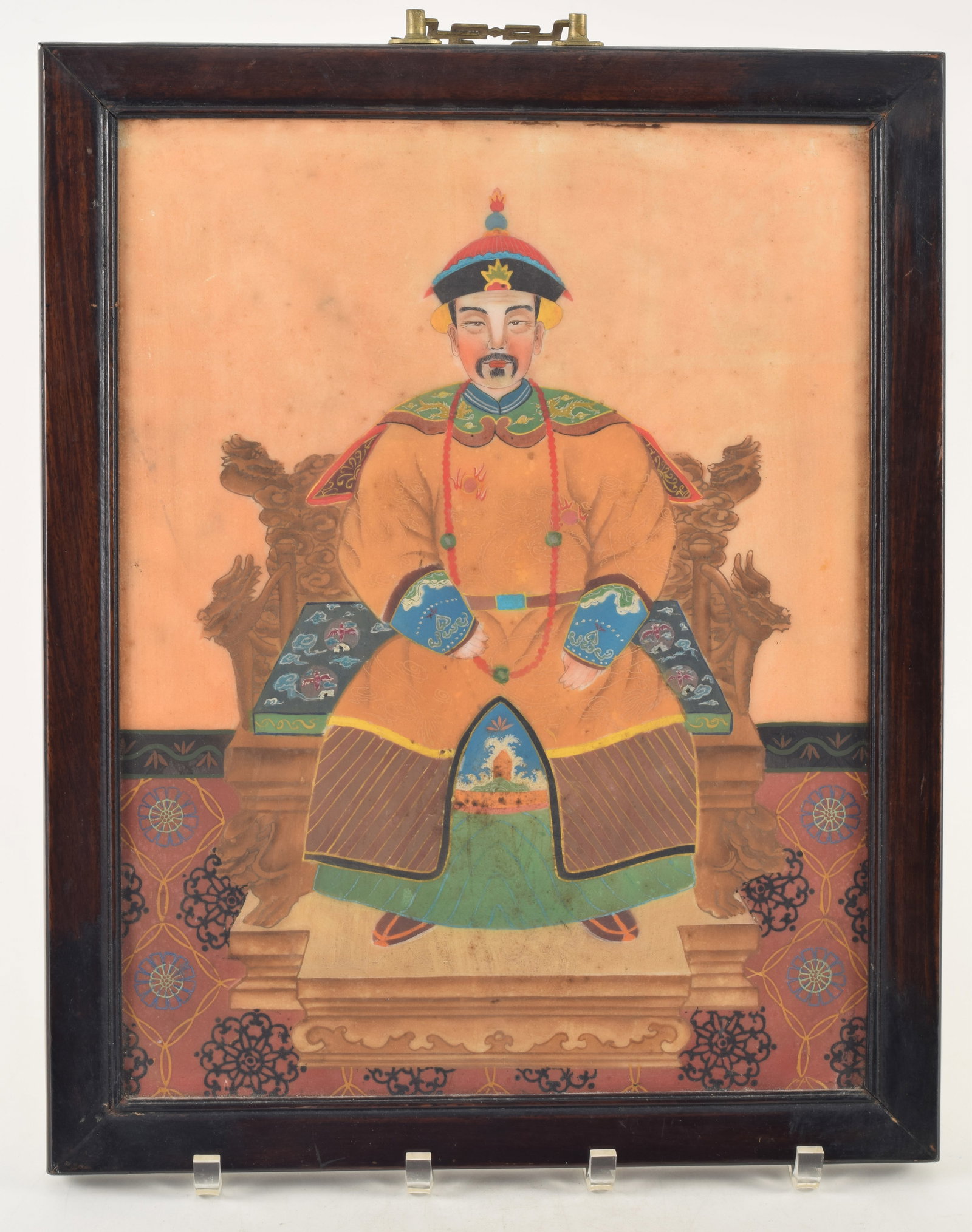 19th century or earlier Chinese hand painted on natural stone portrait of an emperor or official, (1 of 6)