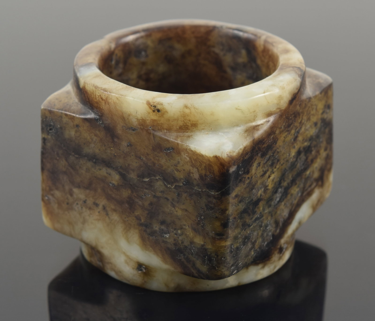 Jade ritual carving. China. 18th century. Black stone with celadon markings. 1.75in high. (1 of 3)