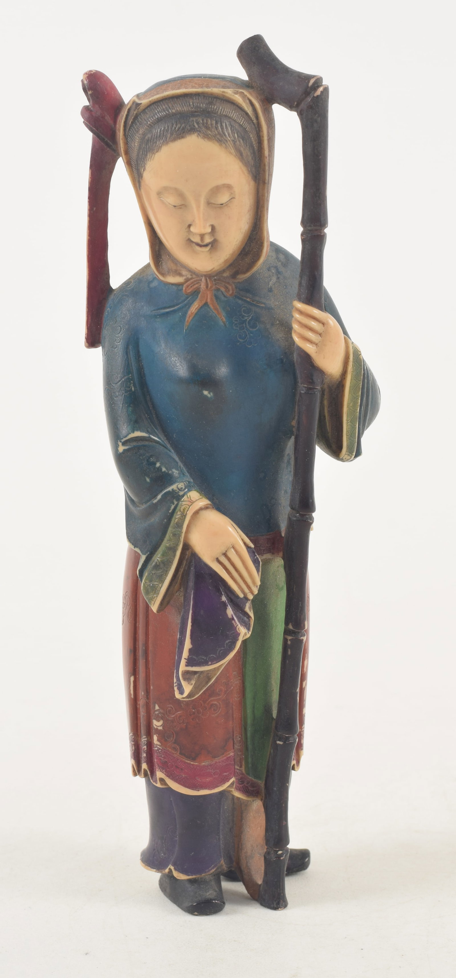 Carving of a female divinity. China. 18th century. Engraved lacquered surface. 7in length.: Carving of a female divinity. China. 18th century. Engraved lacquered surface. 7in length.
