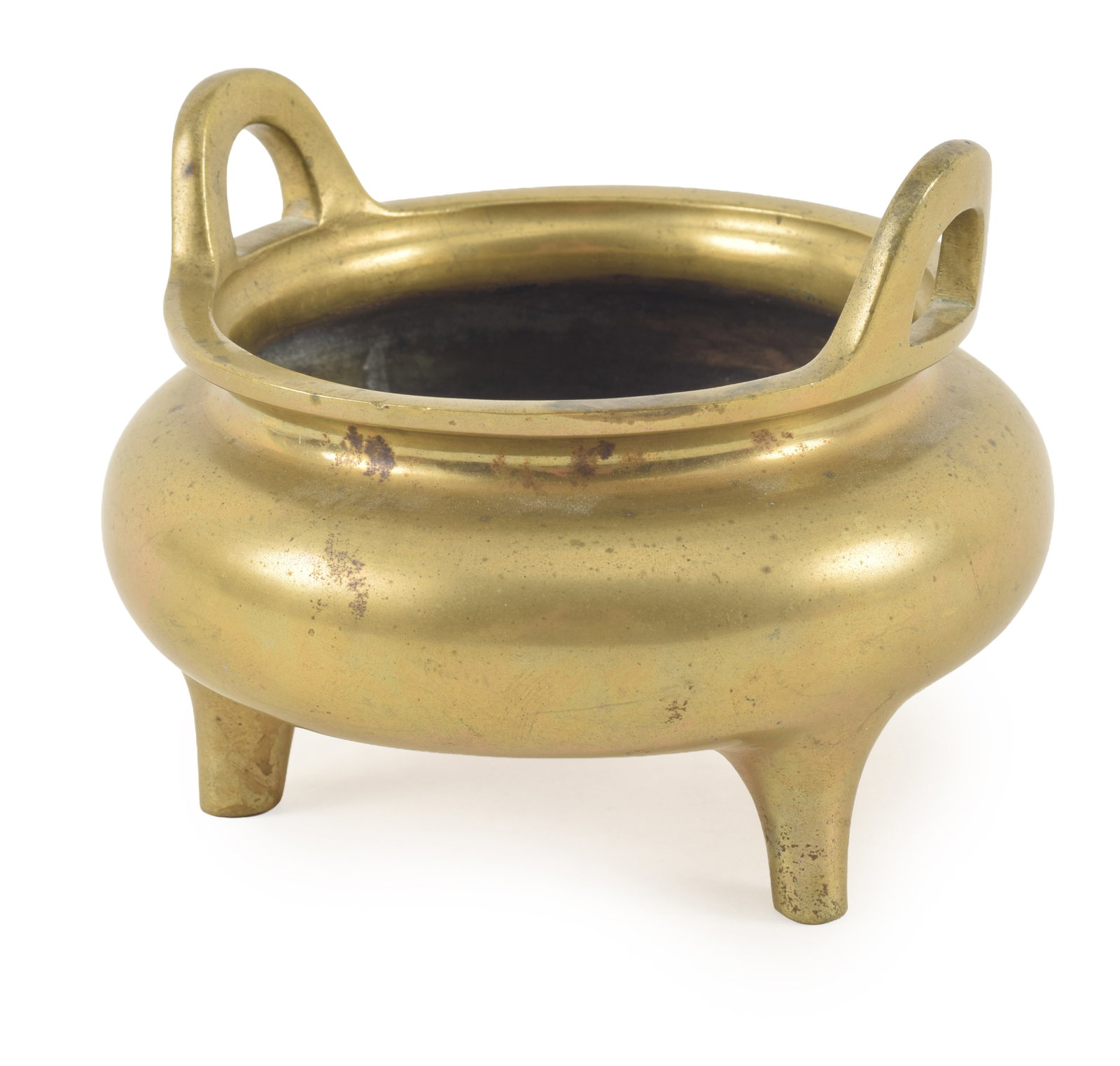 19th century Chinese bronze tripod base handled censer. 6in wide. (1 of 6)