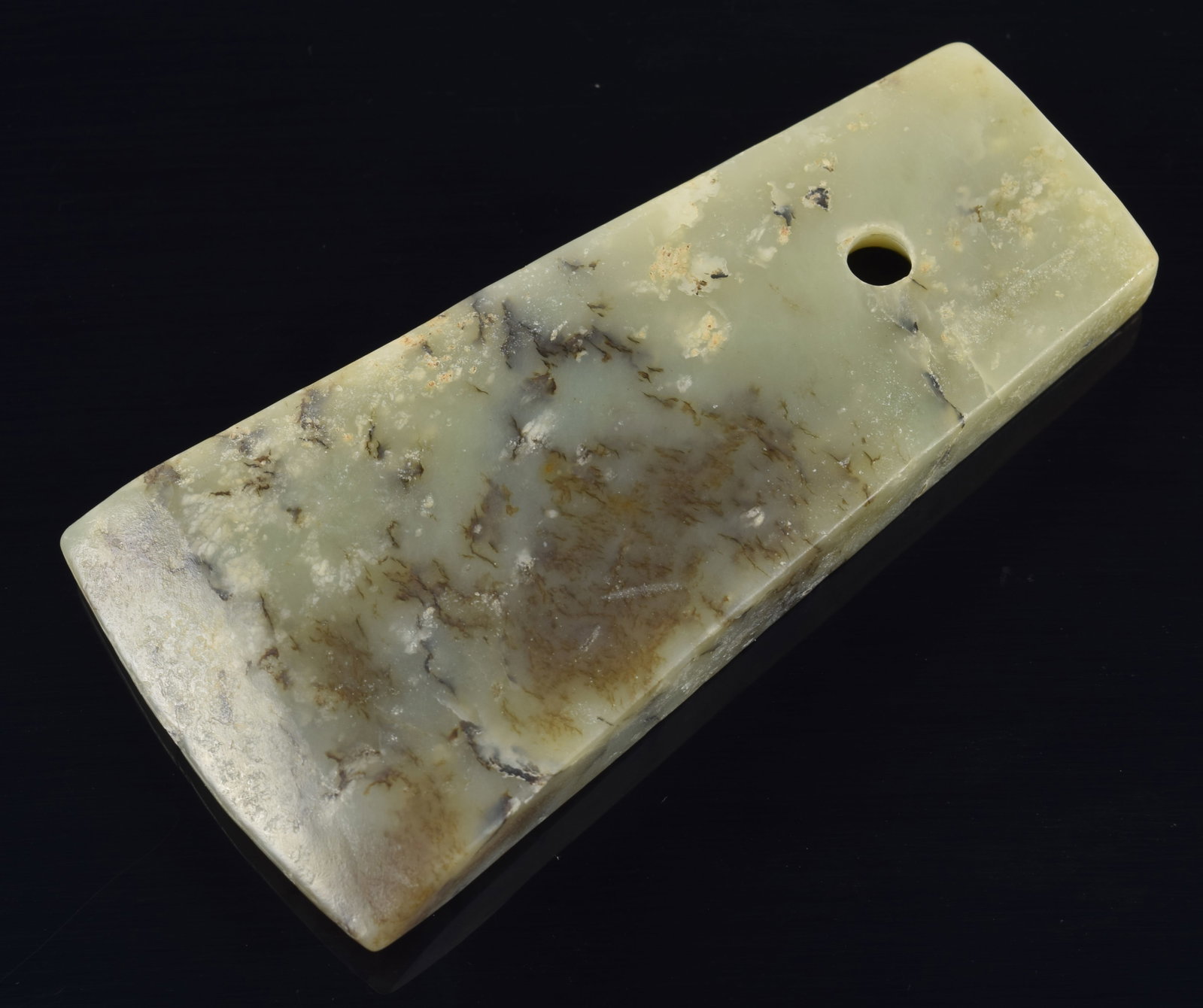 Archaic style carved jade axe form pendant. China. 3.75in. (1 of 3)