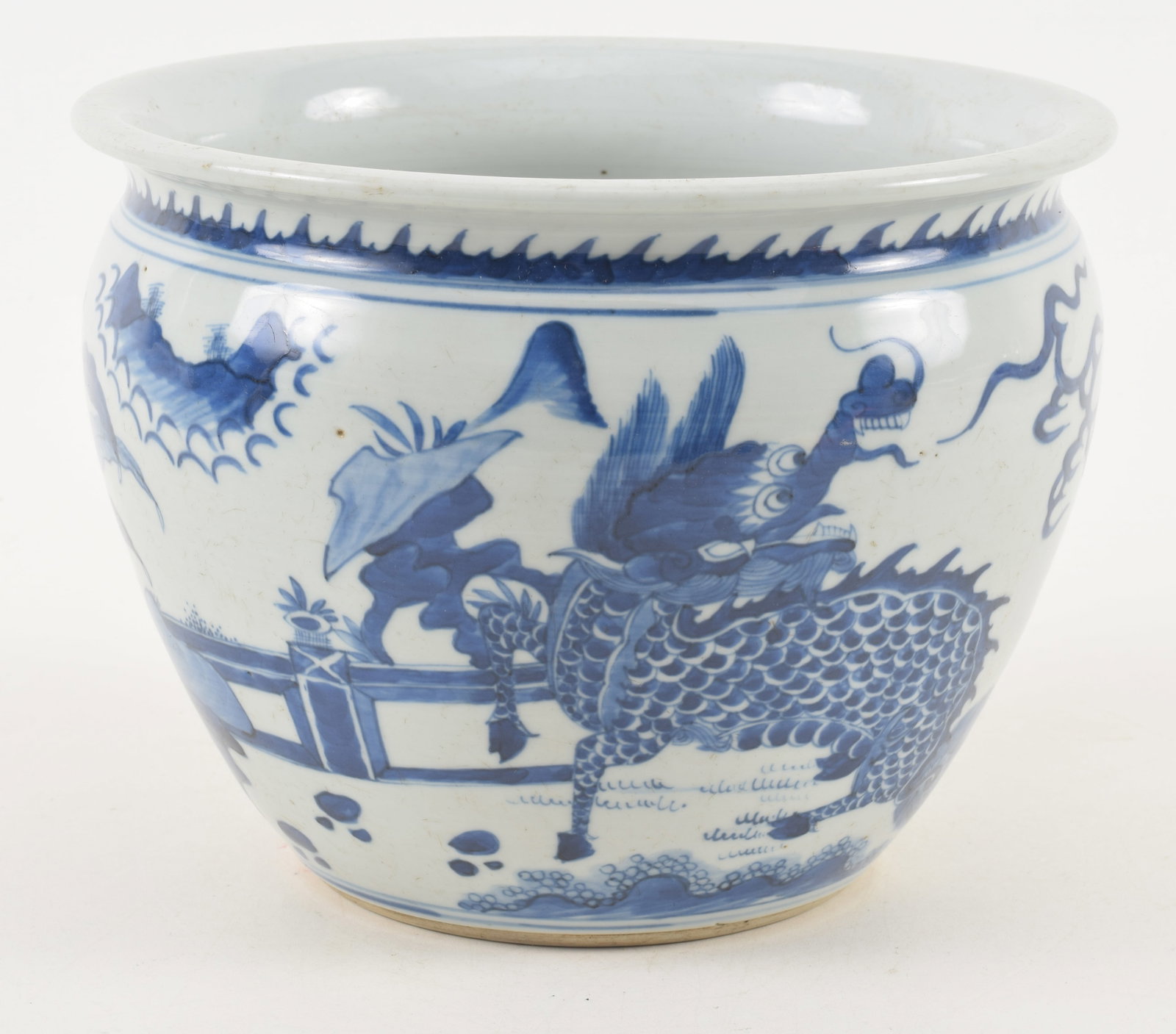 19th/20th century Chinese porcelain planter. Underglaze blue dragon and plant decoration. 10in (1 of 7)