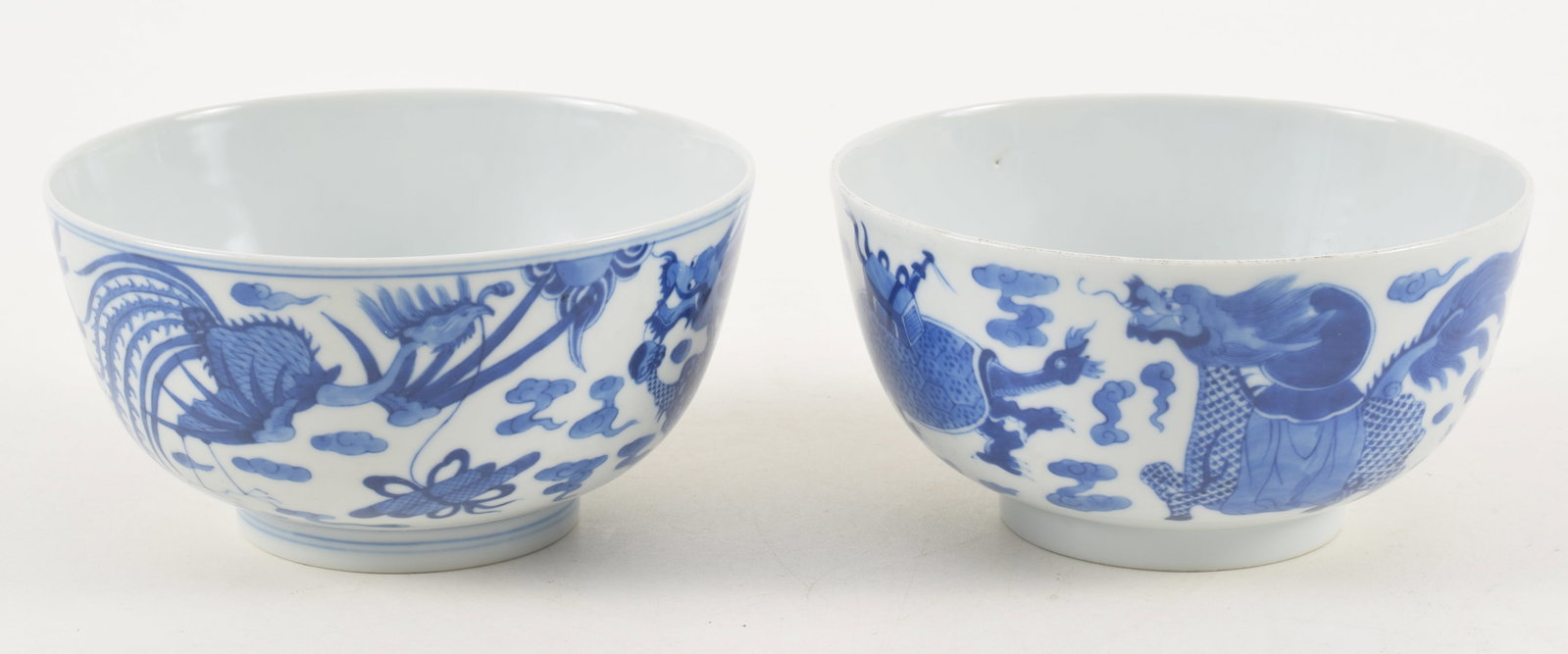 Pair of 20th century Chinese blue and white dragon and phoenix bowls. 6.25in diameter. (1 of 10)