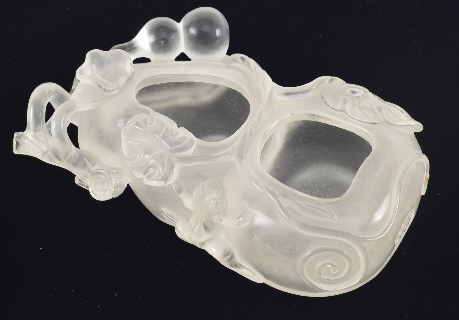 20th century Chinese carved rock crystal brush washer. Carved as a double gourd with foliage and a (1 of 4)