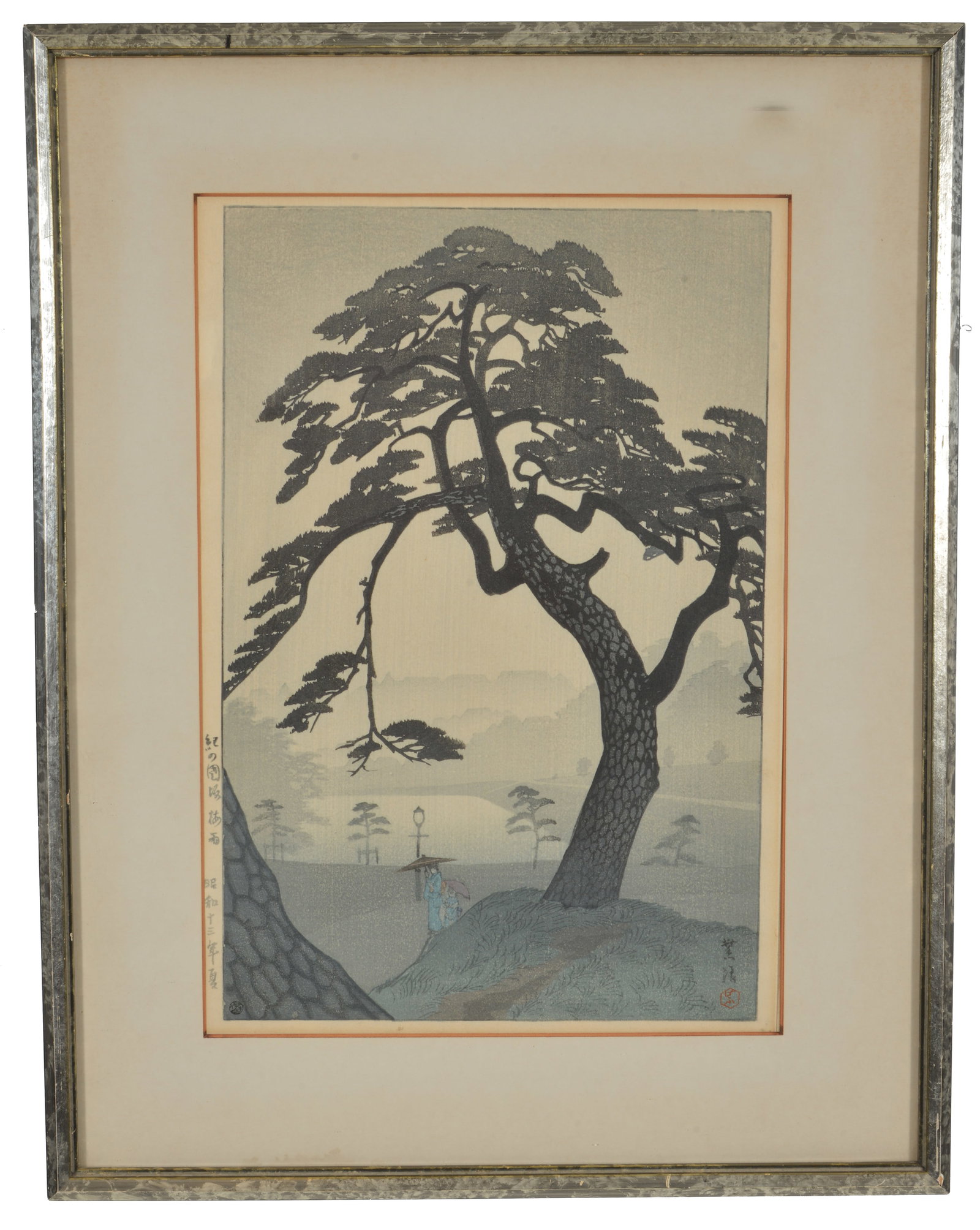 Shiro Kasamatsu. "Kinokunisaka in the Rainy Season". Japanese color woodblock print. Publisher seal (1 of 6)