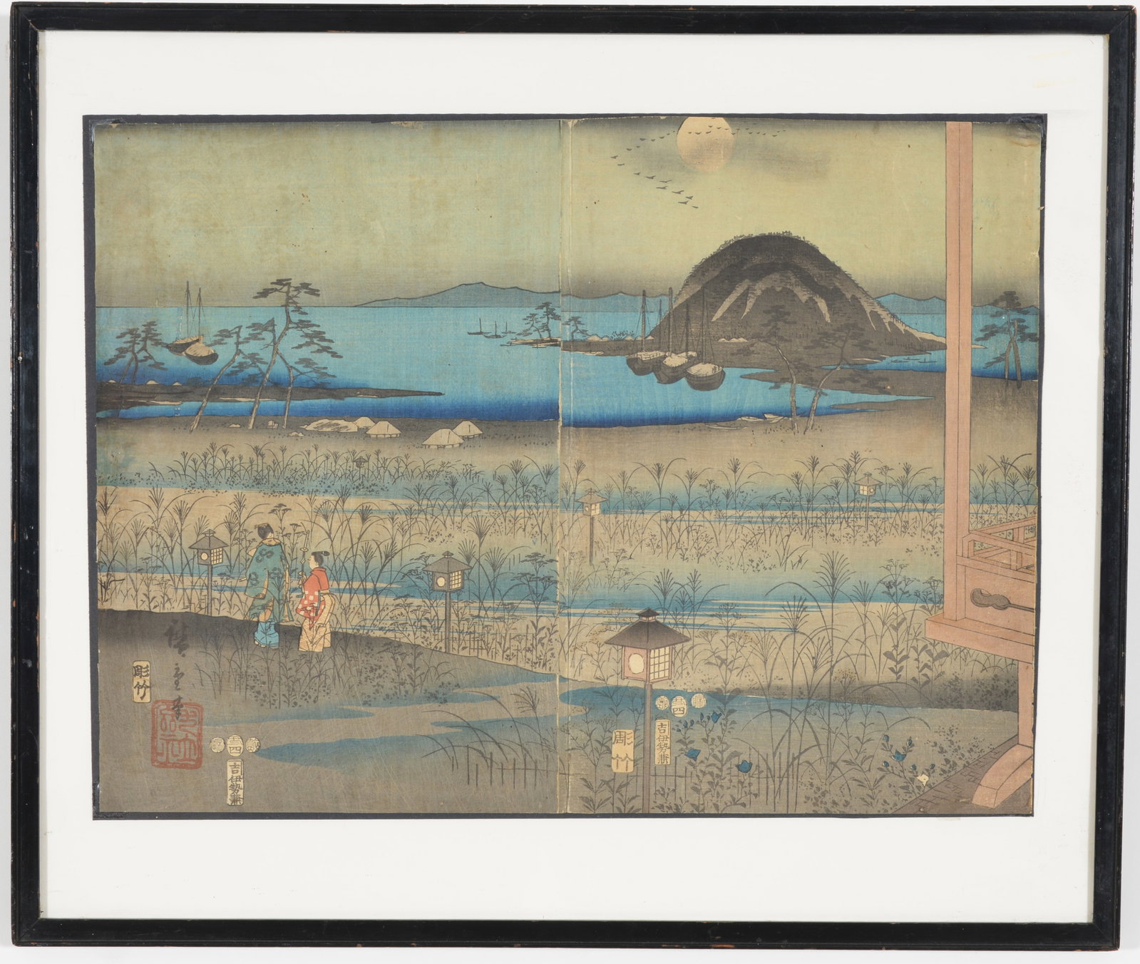 Utagawa Hiroshige and Utagawa Kunisada. Japanese woodblock prints. 2 plates of a triptych from the (1 of 12)