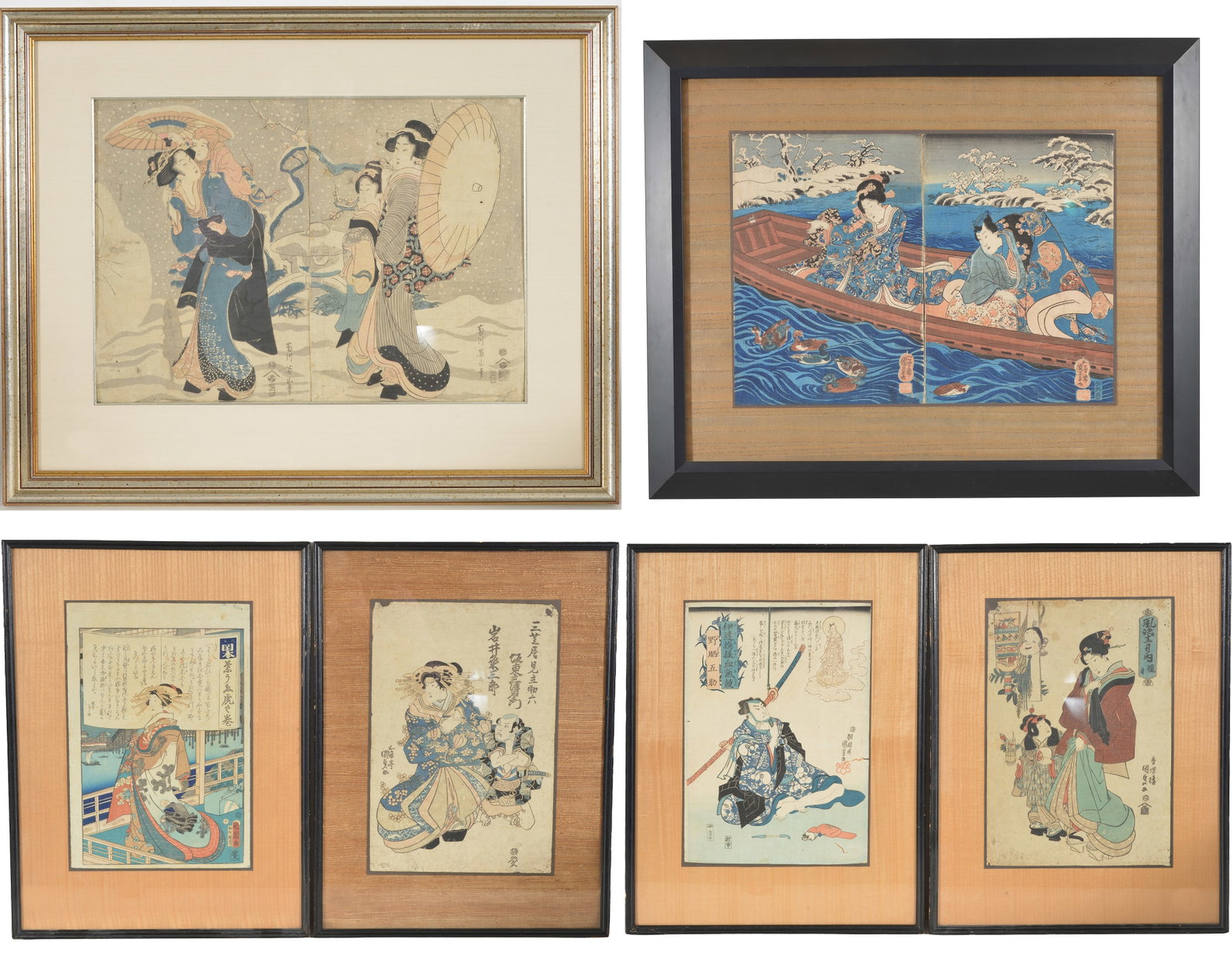 Lot of 6 Japanese woodblocks. Largest overall: 23.5 x 28.5in. (1 of 11)