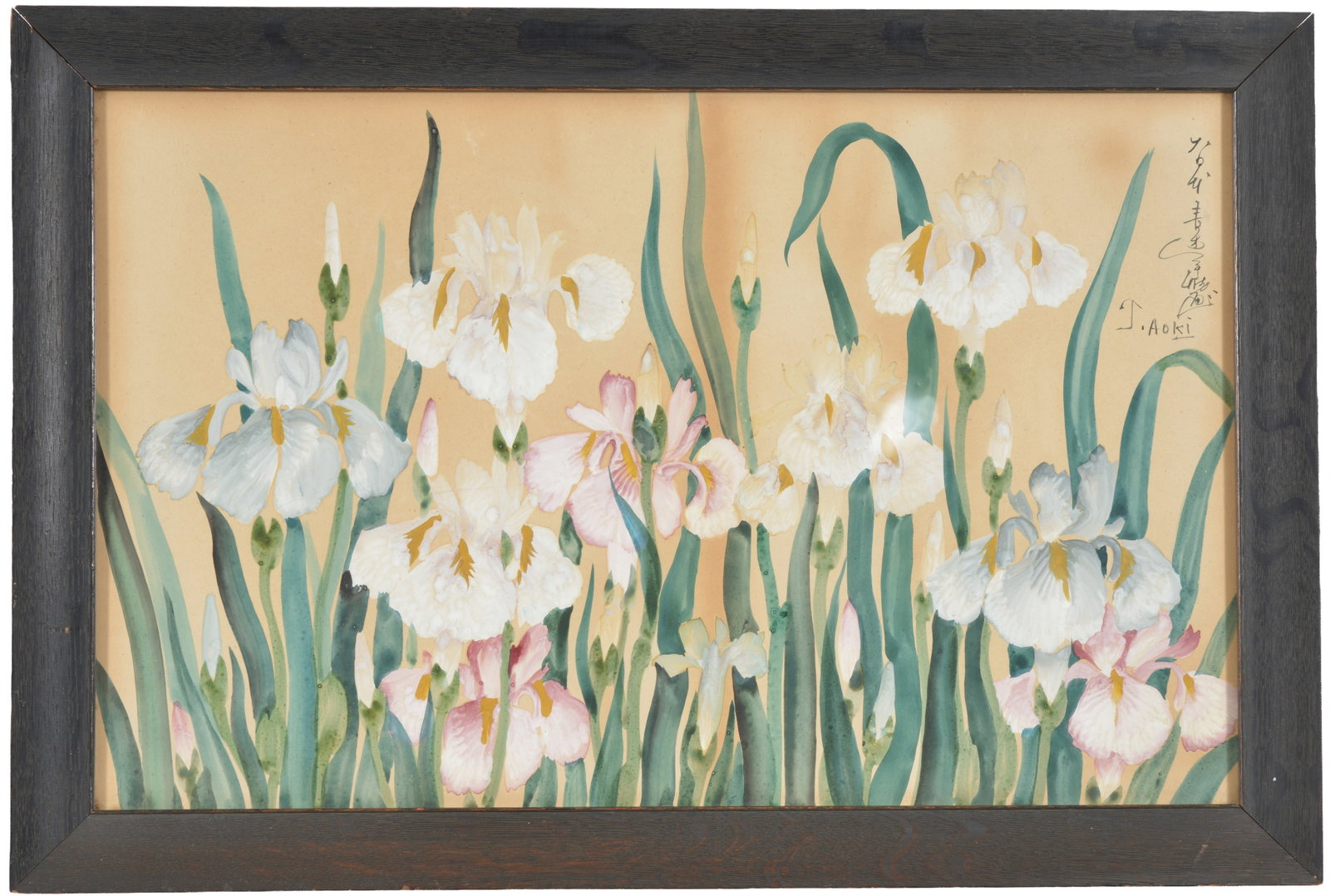 Toshio Aoki. Japan. Watercolor and gouache painting of budding iris flowers in white, blue, and (1 of 6)