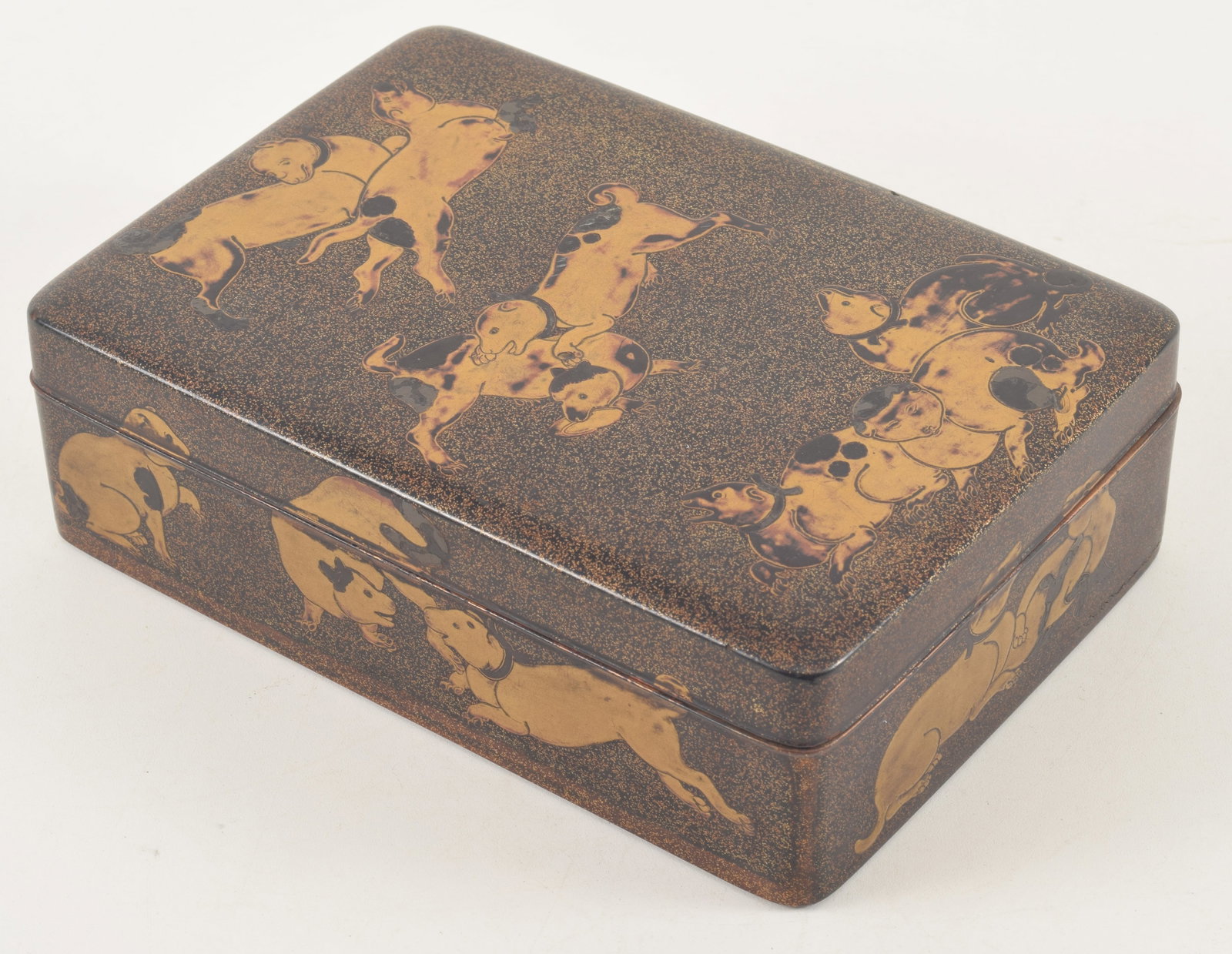 Inkstone case. Japan. 19th century. Lacquered decoration of horses. 8.25 x 6 x 3.25in.: Inkstone case. Japan. 19th century. Lacquered decoration of horses. 8.25 x 6 x 3.25in.