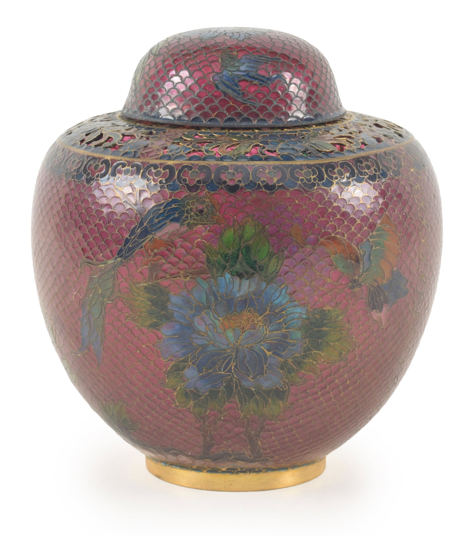 Early 20th century Japanese plique a jour cloisonne enamel covered jar. Reticulated collar. 6in (1 of 9)