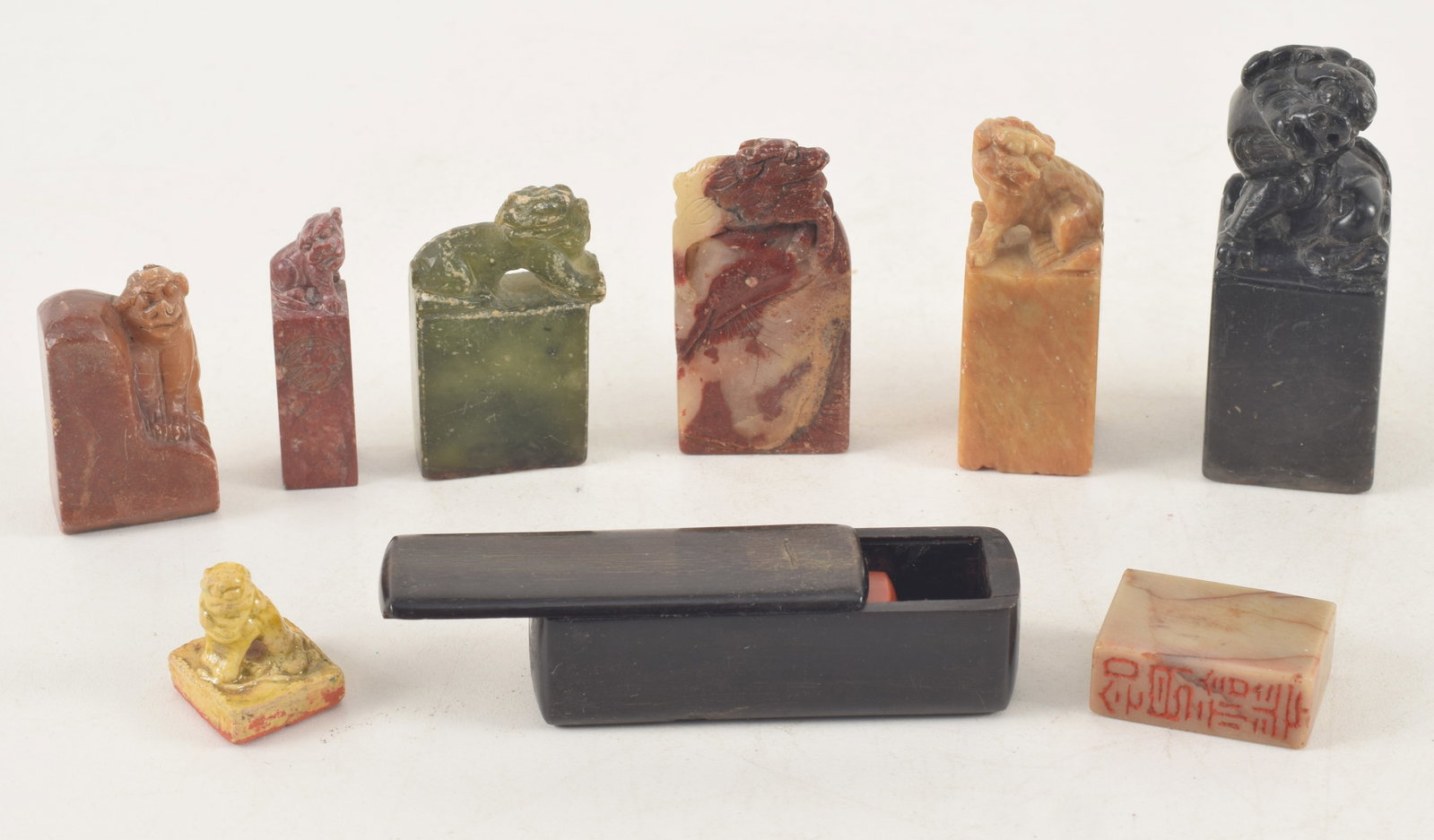 Lot of assorted Chinese carved stone and ceramic seals. 9 total. Largest: 2 5/8in. (1 of 6)
