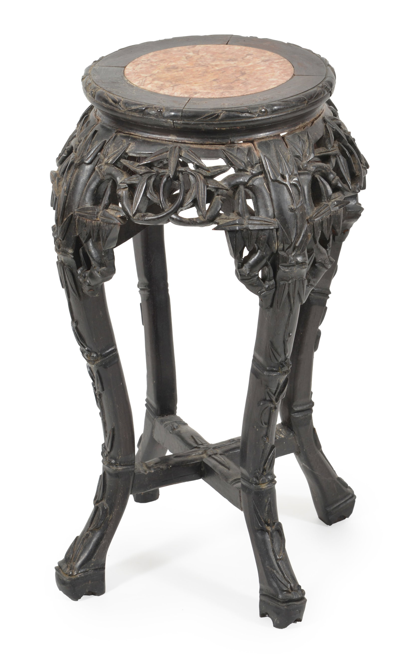 Late 19th Century Chinese carved marble top stand with bamboo carved arpon. Height 23 1/2 in, top (1 of 4)