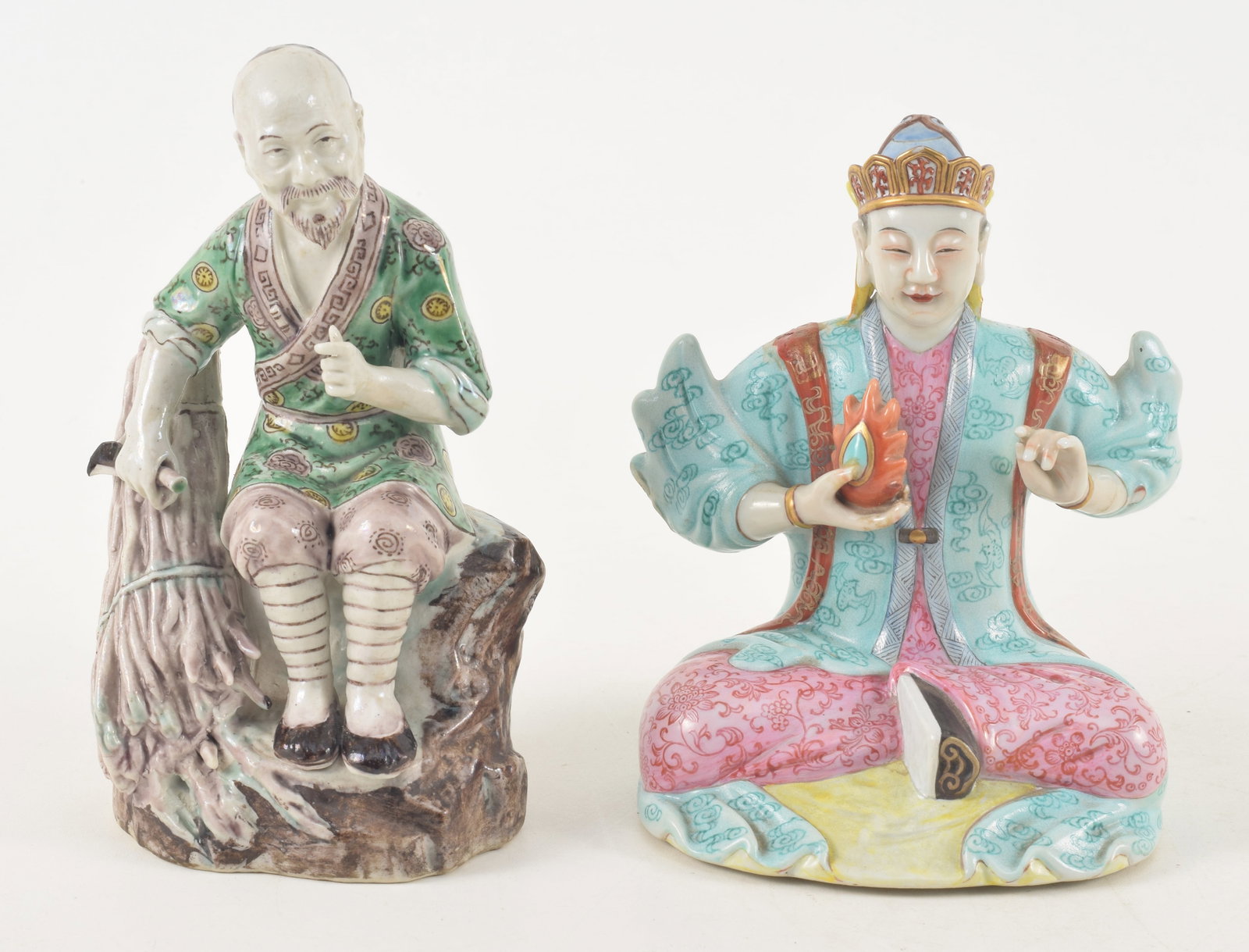2 Chinese porcelain figures. 1) 18th/19th century finely modeled porcelain figure of a seated buddha (1 of 10)