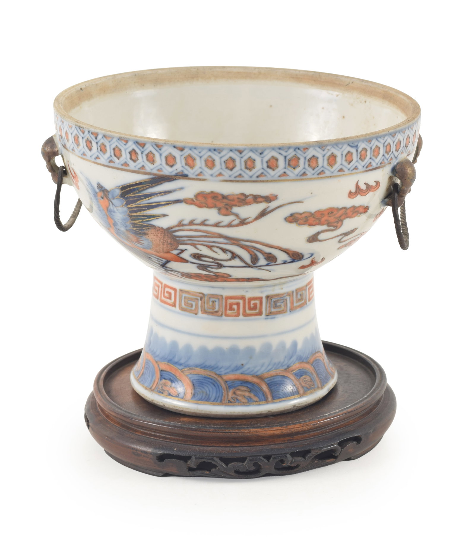 Chinese porcelain vessel, 19th century. Decoration of phoenix and dragon in clouds above waves. Jump (1 of 8)