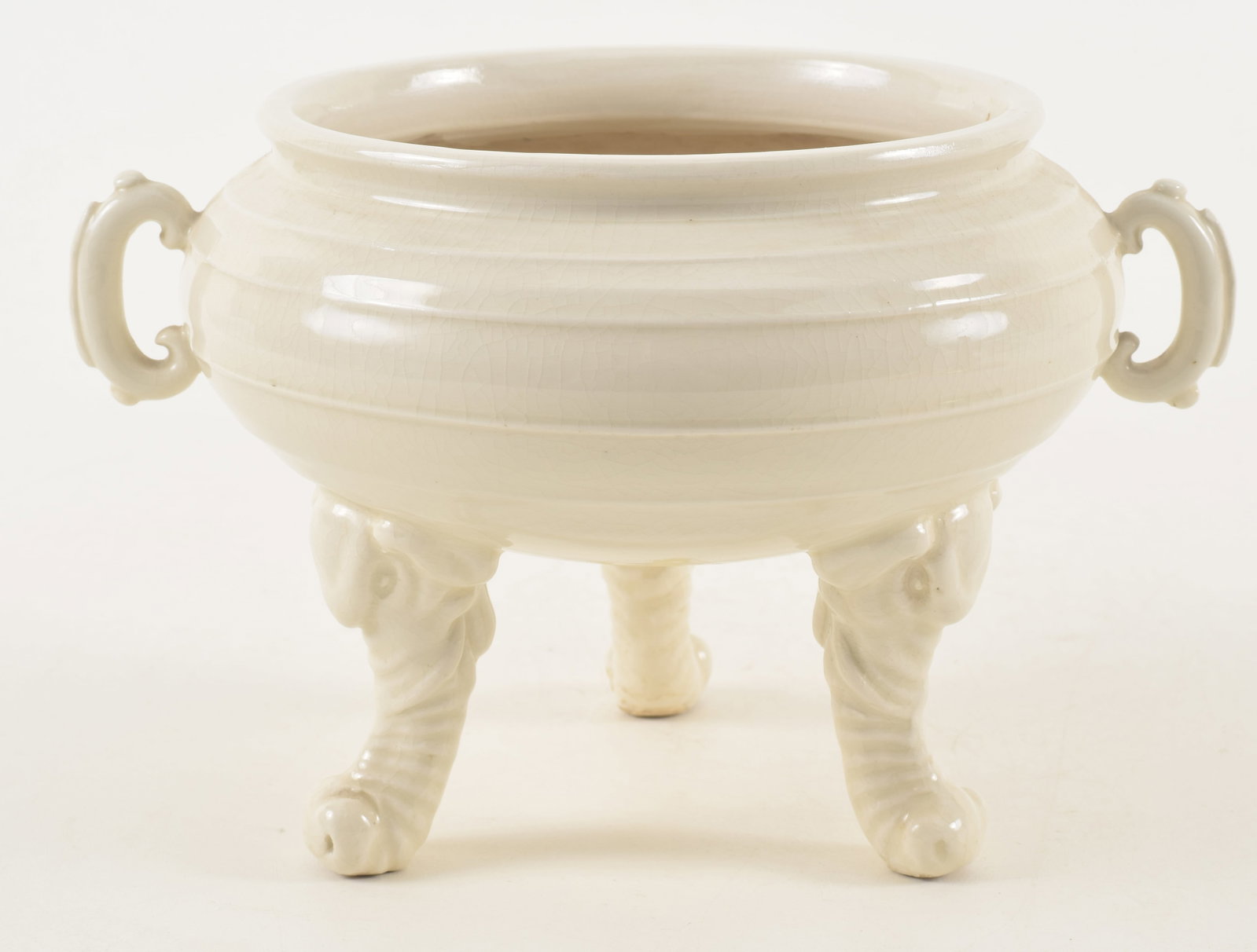 19th/20th century Chinese blanc de chine porcelain tripod censer. Elephant form legs. Hallmark on (1 of 6)