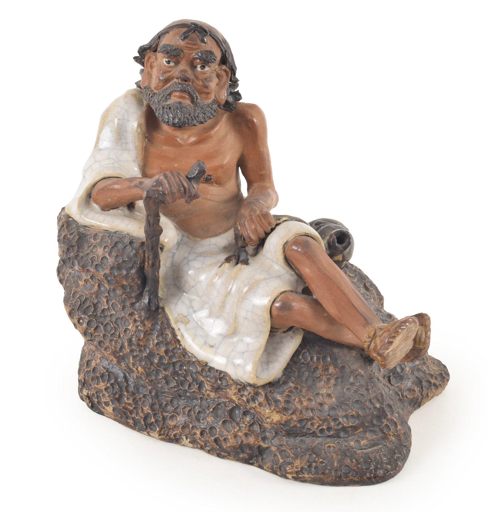 Early 20th century Chinese stoneware carved and glazed seated buddhist figure. Crackle white glaze (1 of 7)