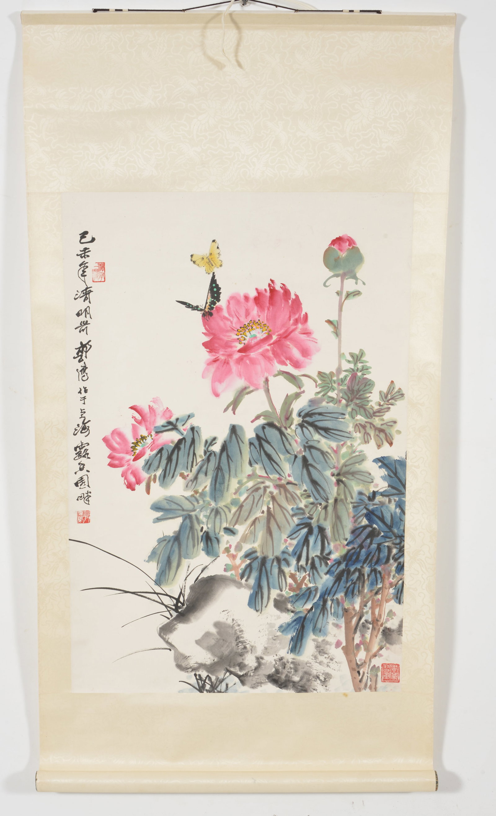 Chinese scroll painting. Quo Ying, Peony Flower, dated 1979.27 x 18 in. (1 of 4)