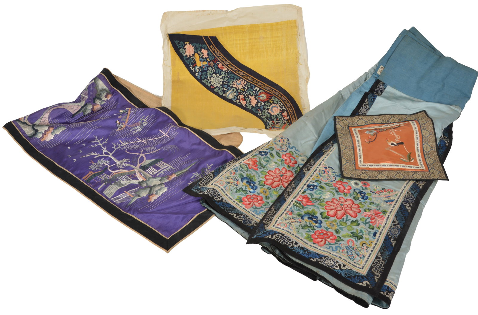 Lot of 4 Chinese textiles including a skirt. (1 of 11)