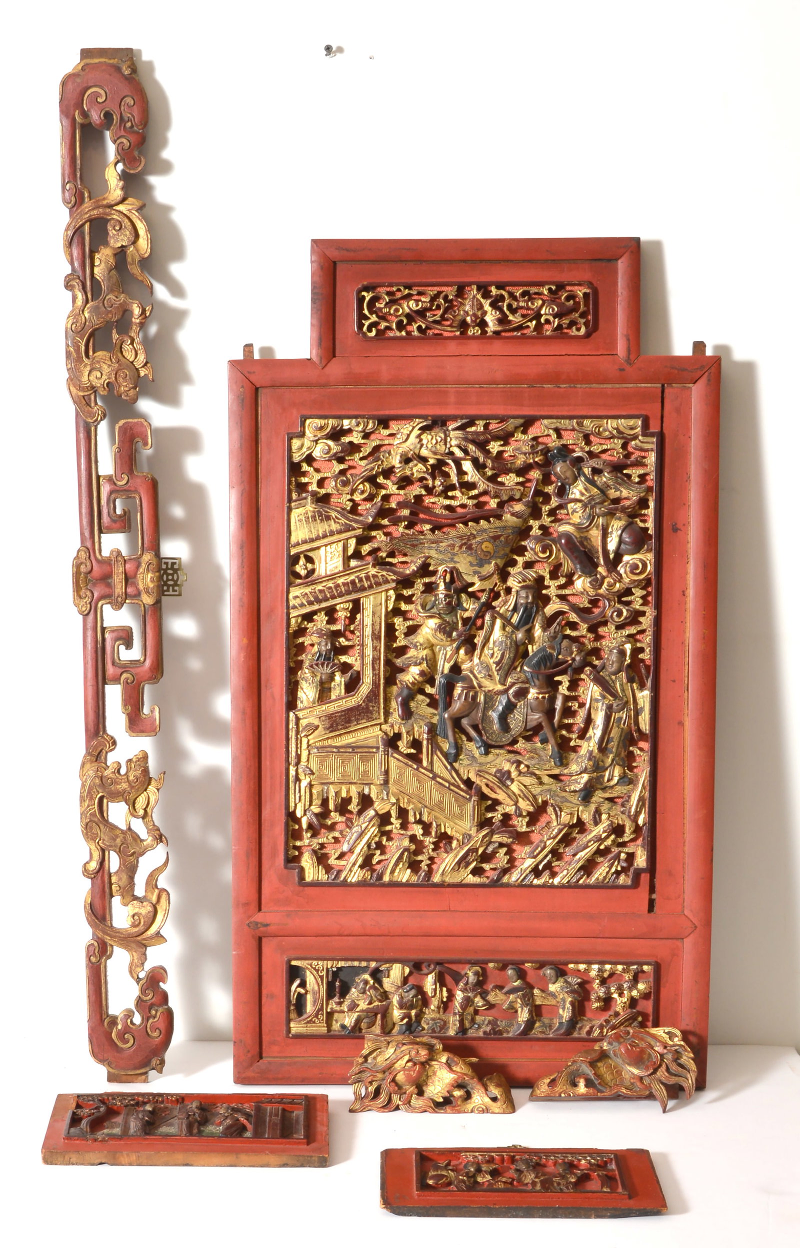 6 assorted Chinese carved wood and gilt architectural elements, early 20th century. (1 of 7)