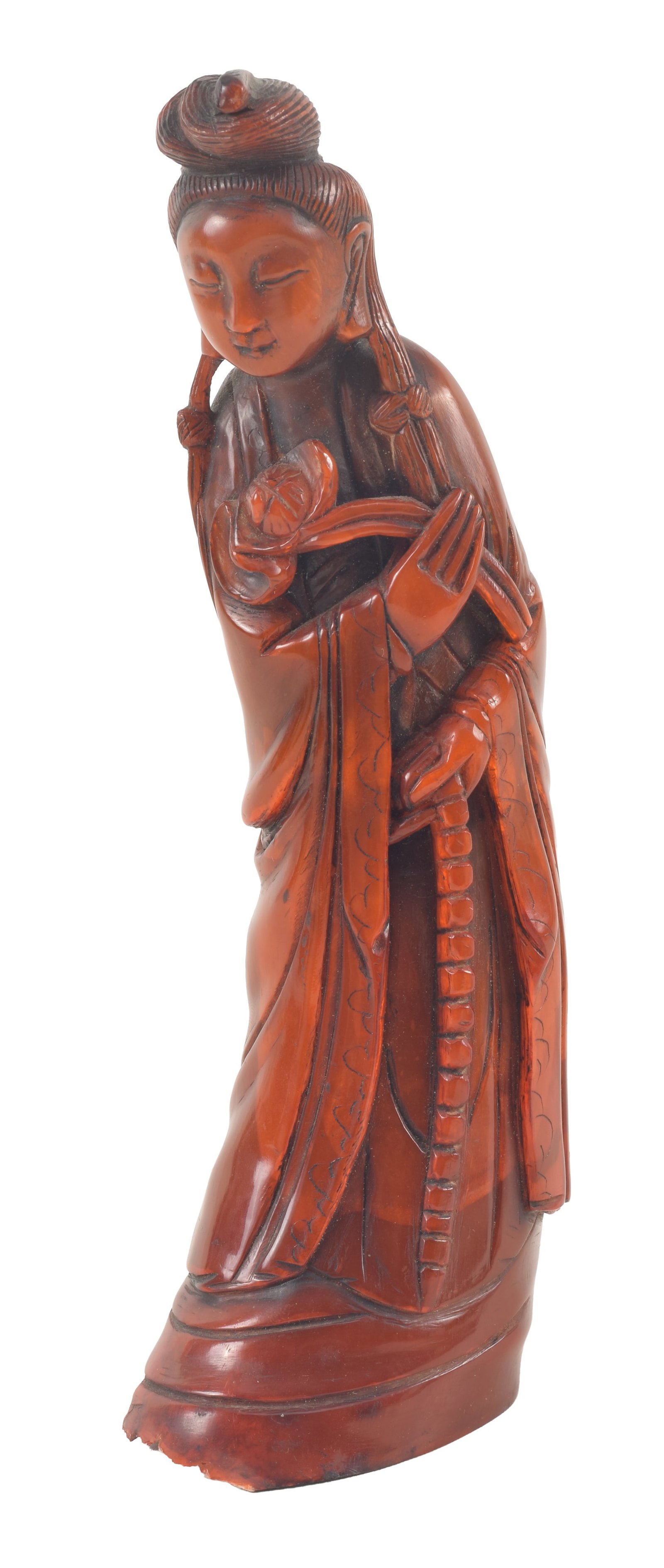 19th/20th century carved horn standing Kuanyin. 9in high. (1 of 6)