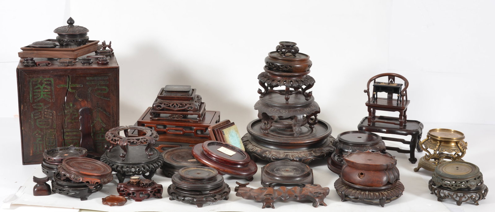 Large lot of assorted Chinese wooden stands and covers. (1 of 9)