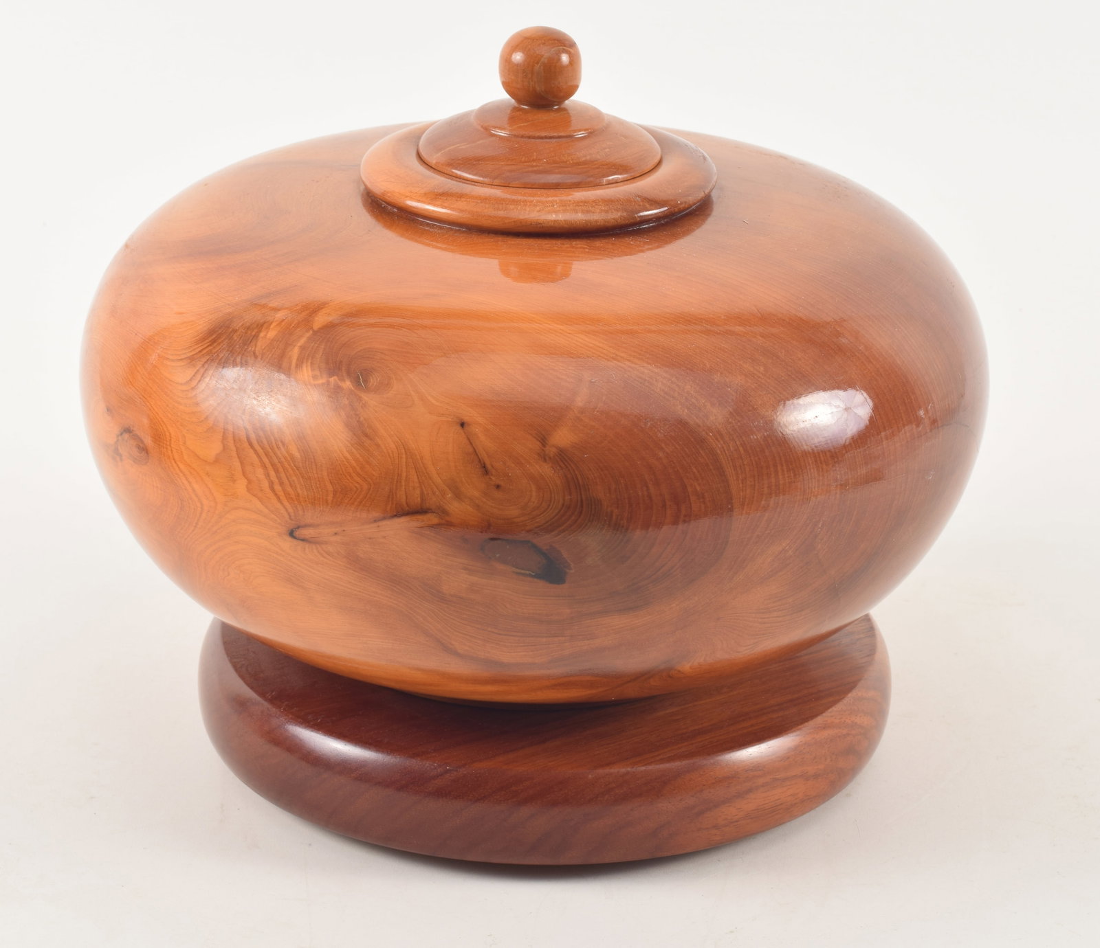 Asian large turned camphor wood vessel. Inscribed on underside. 12in diameter. (1 of 6)