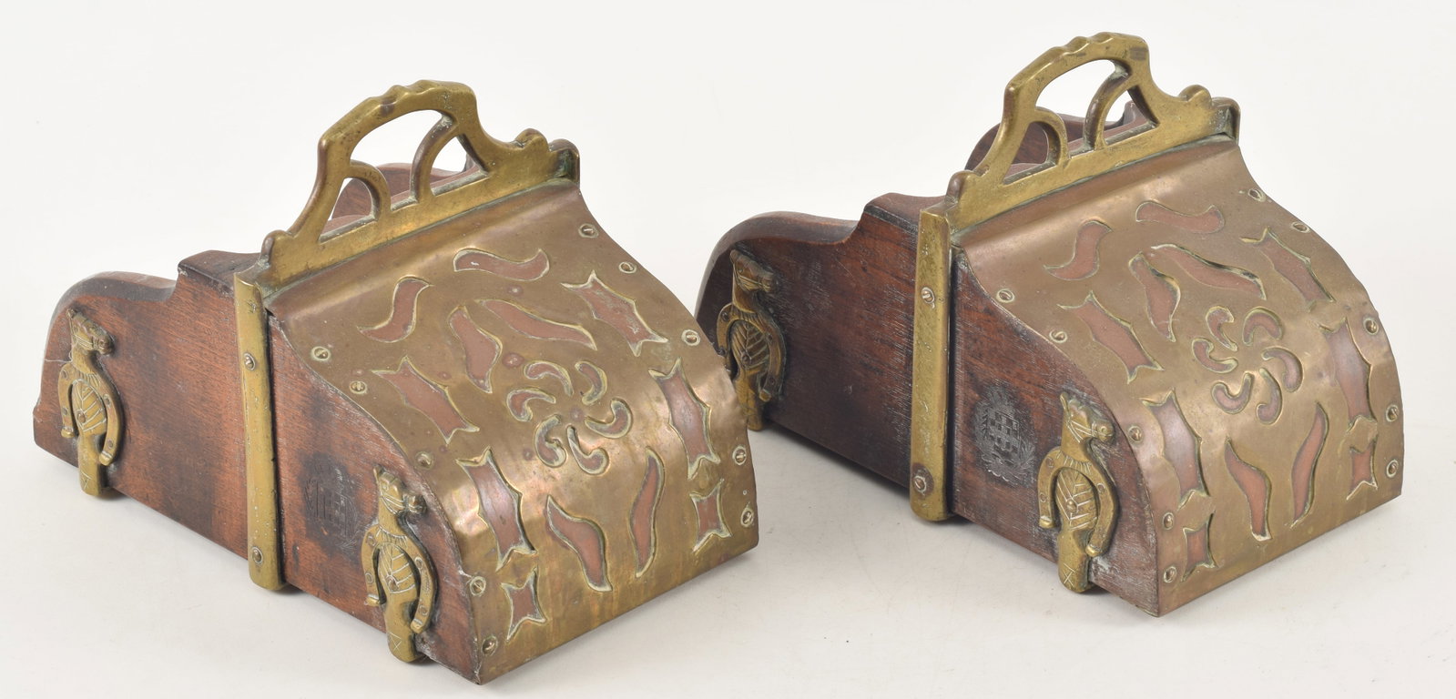 Pair of Asian brass mounted wood stirrups. (1 of 5)