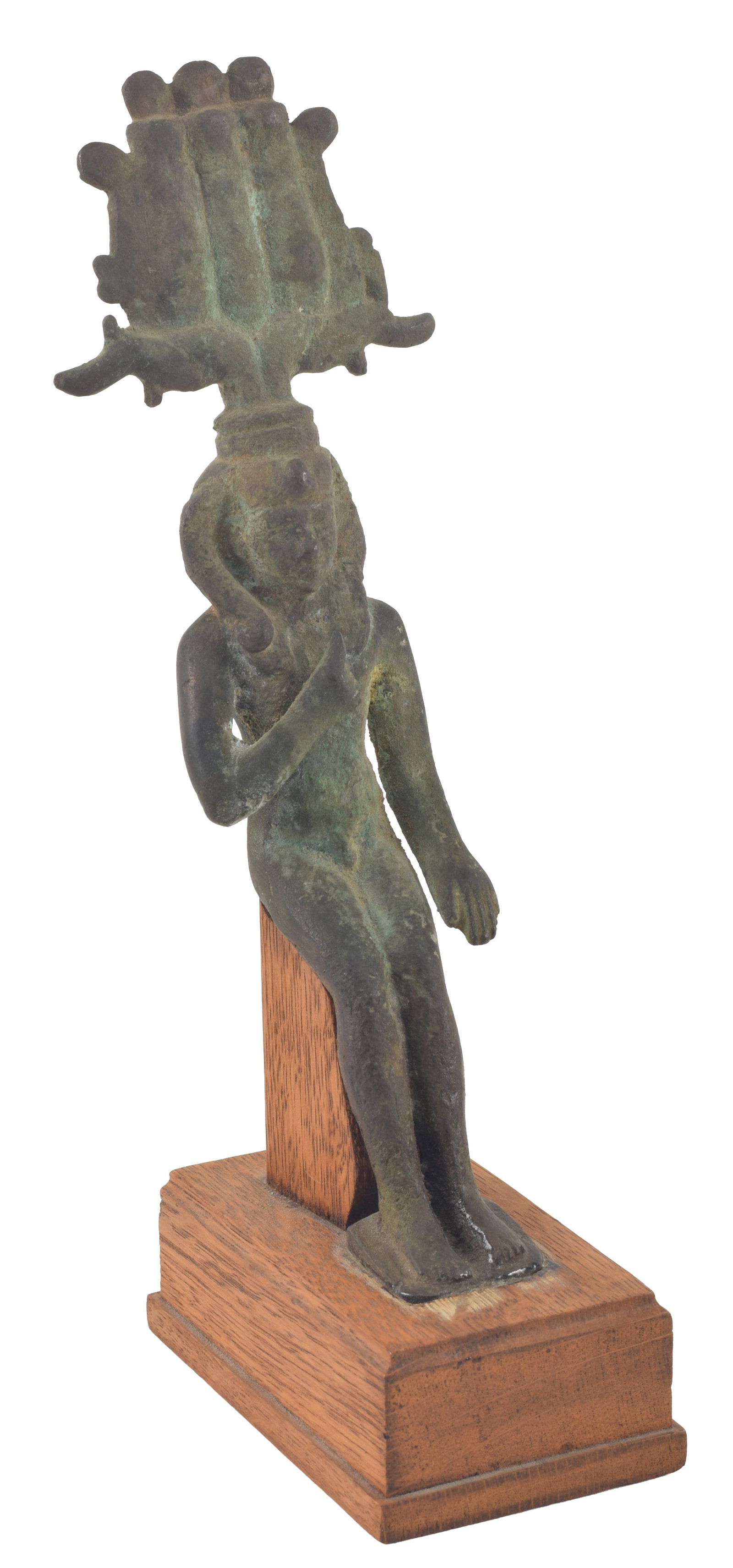 Egyptian, Late Period, bronze figure of Harpocrates. Seated and wearing Nemes headdress surmounted (1 of 8)