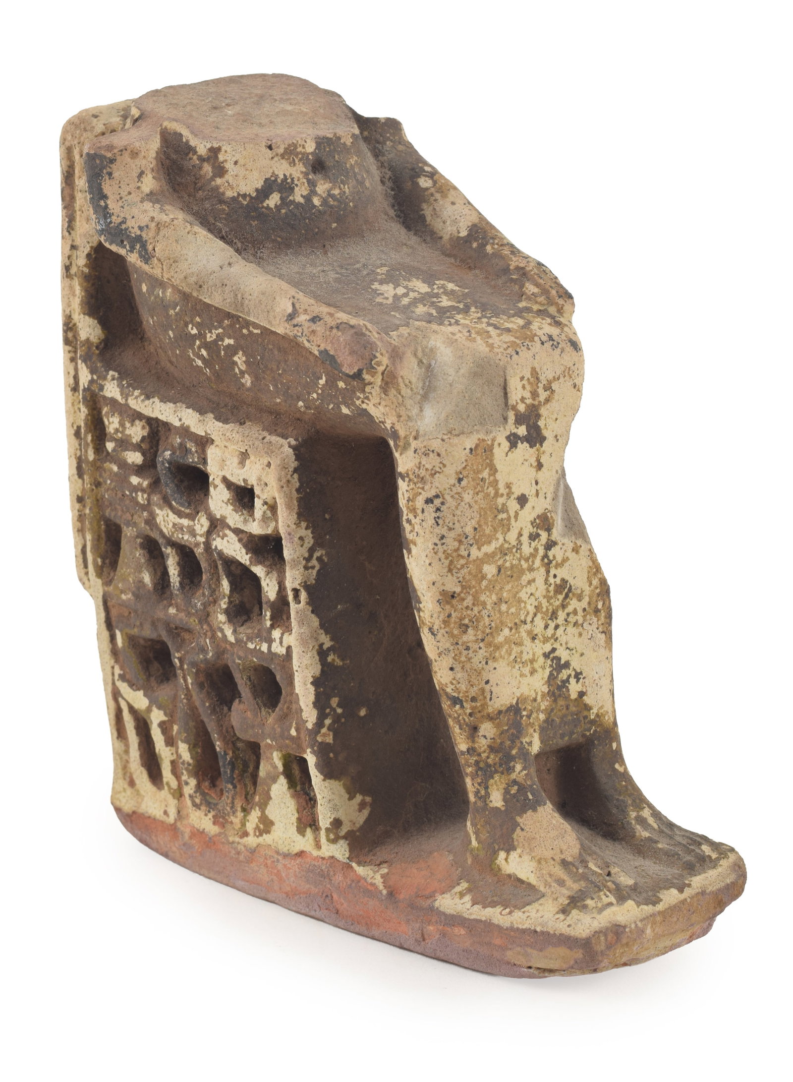 Egyptian, Late Dynastic, clay fragmentary figure of a seated goddess. On open-work molded throne (1 of 7)
