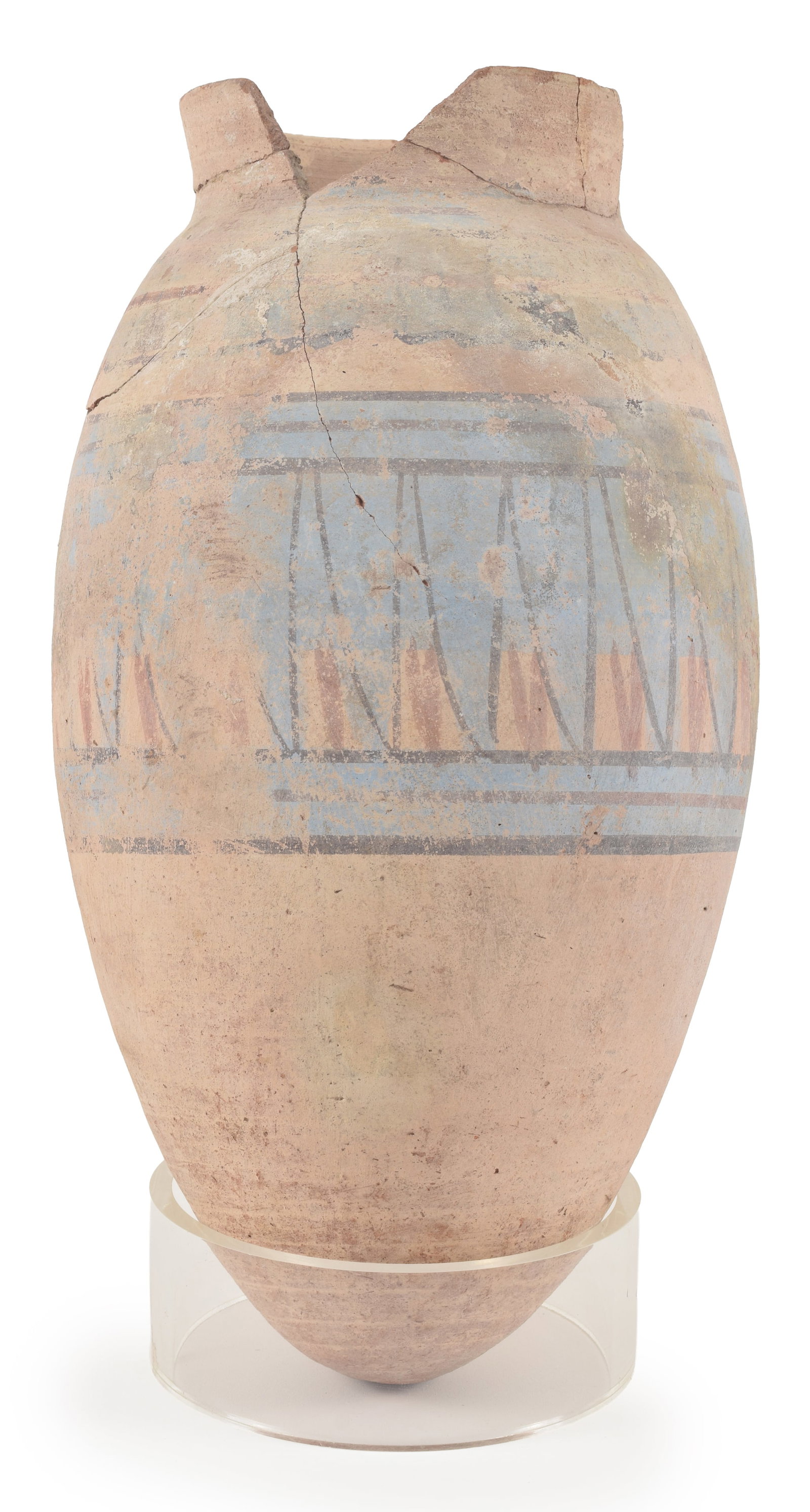 Egyptian, 18th Dynasty, painted earthenware jar with blue decoration. Polychrome repeating foliate (1 of 11)