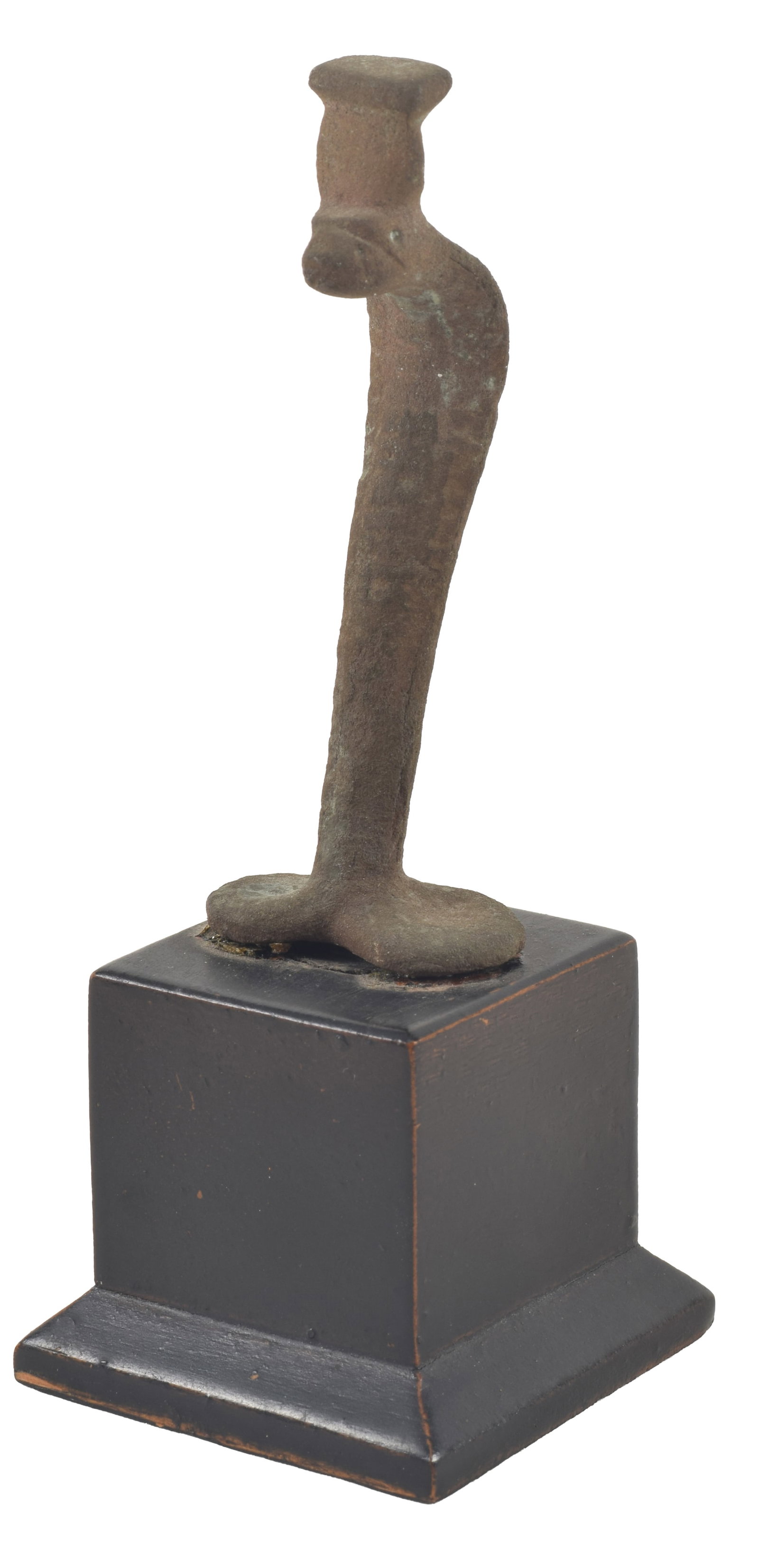 Egyptian, Late Period, bronze figure of and asp with head-dress, on wood stand. Height 3 in. From: Egyptian, Late Period, bronze figure of and asp with head-dress, on wood stand. Height 3 in. From the collection of Dr. Bruce L. Ralston, Tuxedo Park NY. Dr. Ralston assembled a large collection durin