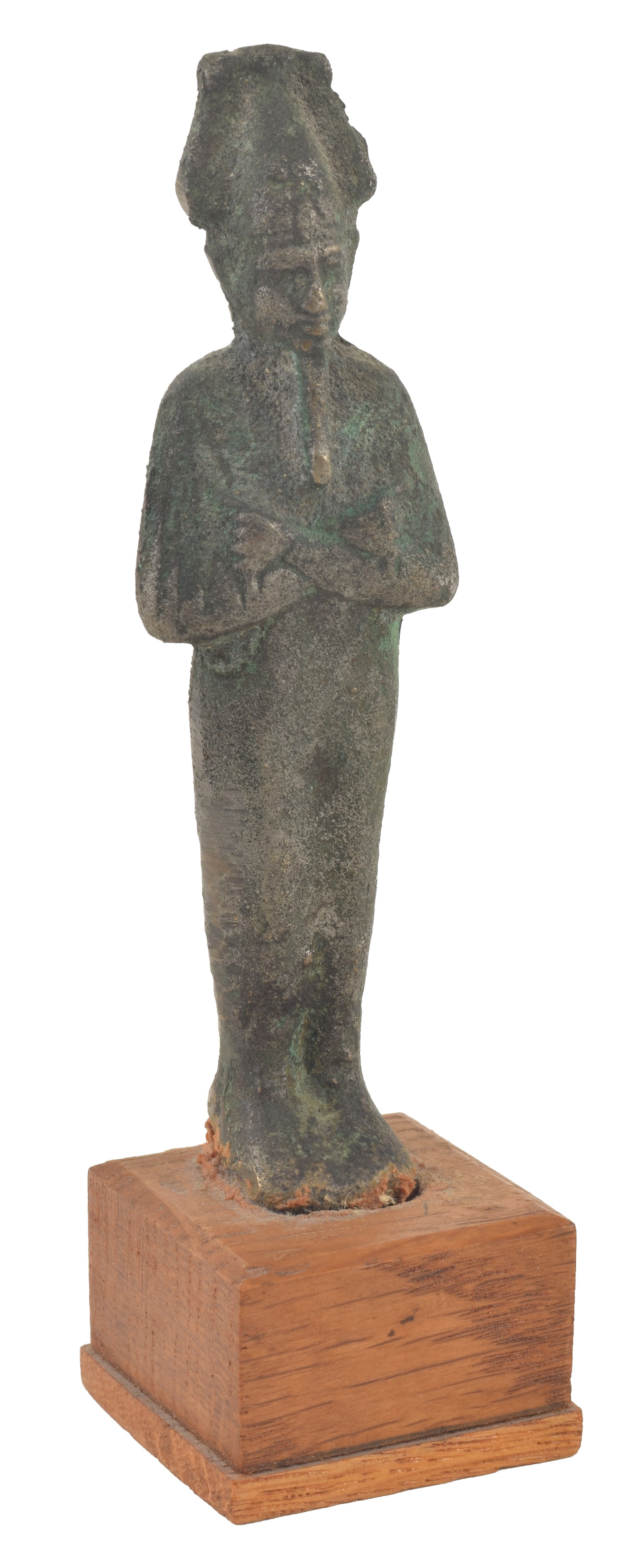 Egyptian, Late Period, bronze figure of Osiris, on wood base. Height 5 in. From the collection of: Egyptian, Late Period, bronze figure of Osiris, on wood base. Height 5 in. From the collection of Dr. Bruce L. Ralston, Tuxedo Park NY. Dr. Ralston assembled a large collection during the 1960's & 70'