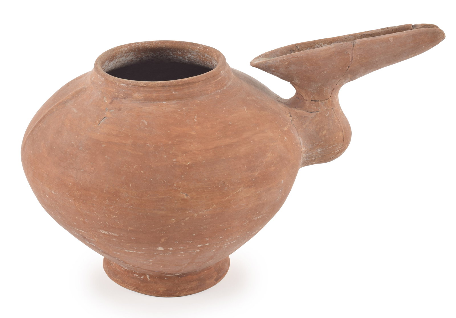 Egyptian, 10th Century B.C. amlash clay spouted jar. Compressed vase form with beak-like spout and (1 of 7)