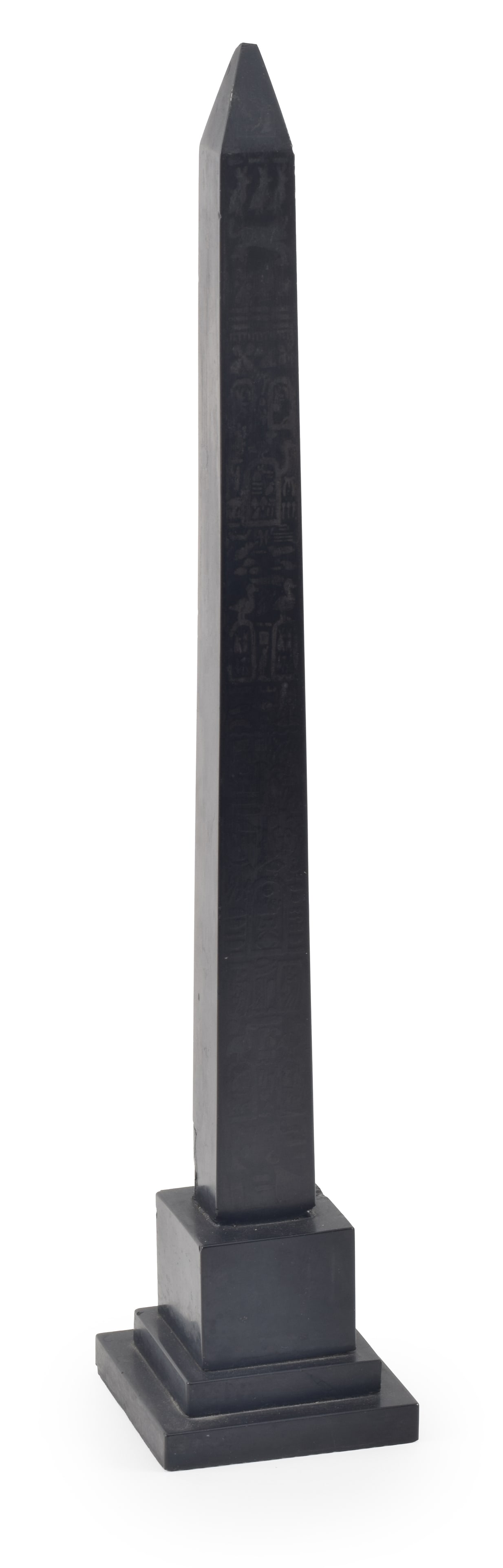 19th Century black marble Grand Tour obelisk with acid etched inscription. Restoration. Height 17.75 (1 of 8)