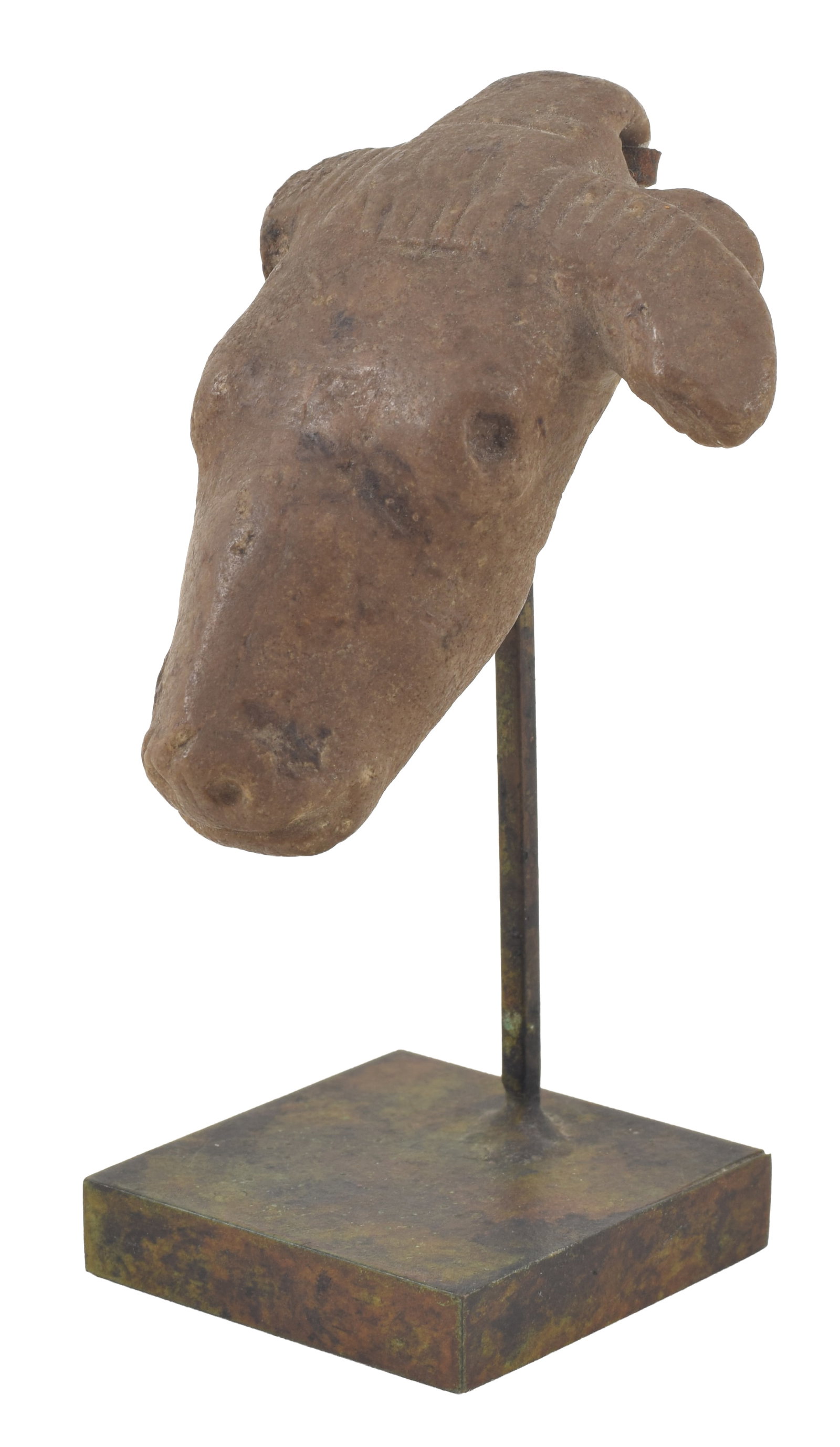 Greek carved stone head of an ox with label inscribed "Found in Magnesia". Length 2.75 in. From the (1 of 7)