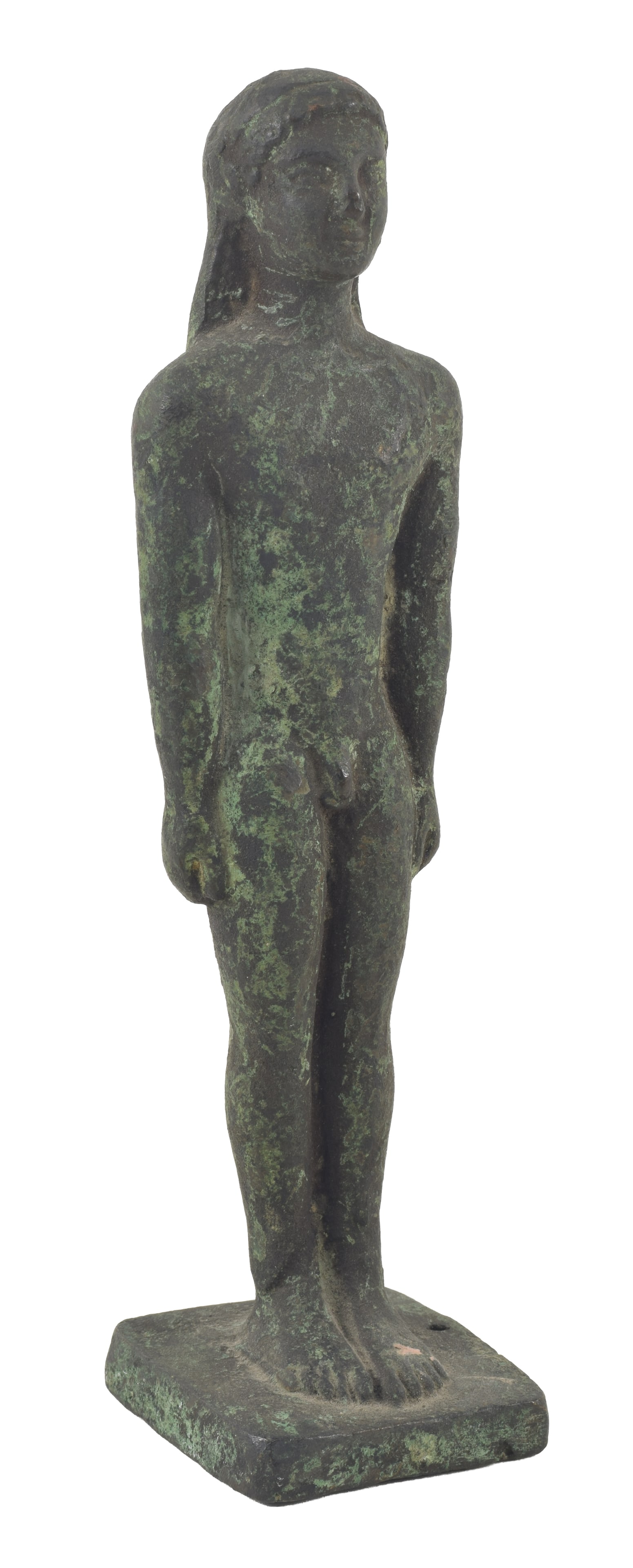 Greek archaic bronze votive figure of Kouros. Height 8 in. From the collection of Dr. Bruce L. (1 of 6)