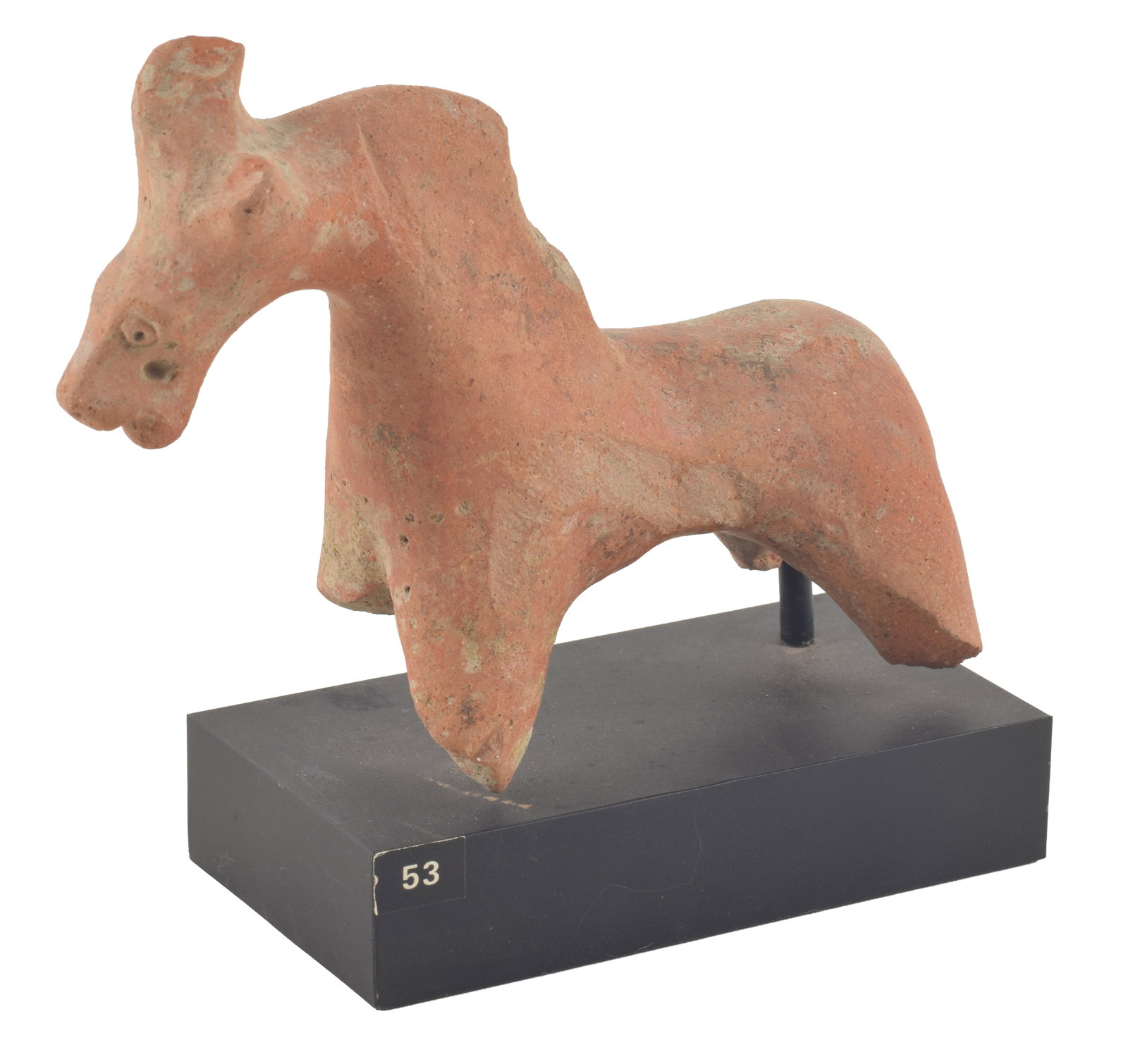 Ancient terra cotta horse figure. On a museum mount. 4.5 x 6 in. From the collection of Dr. Bruce L. (1 of 6)