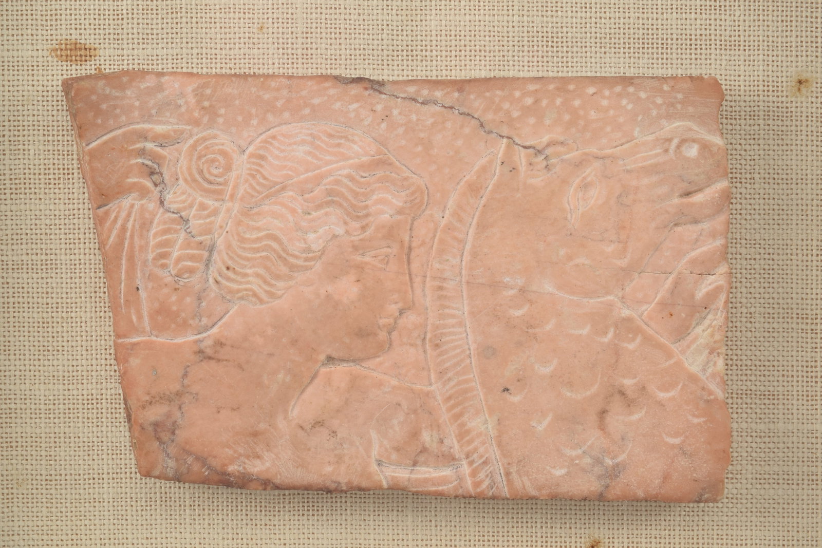 19th century grand tour classical style carved stone relief plaque depicting a woman on horseback. (1 of 2)