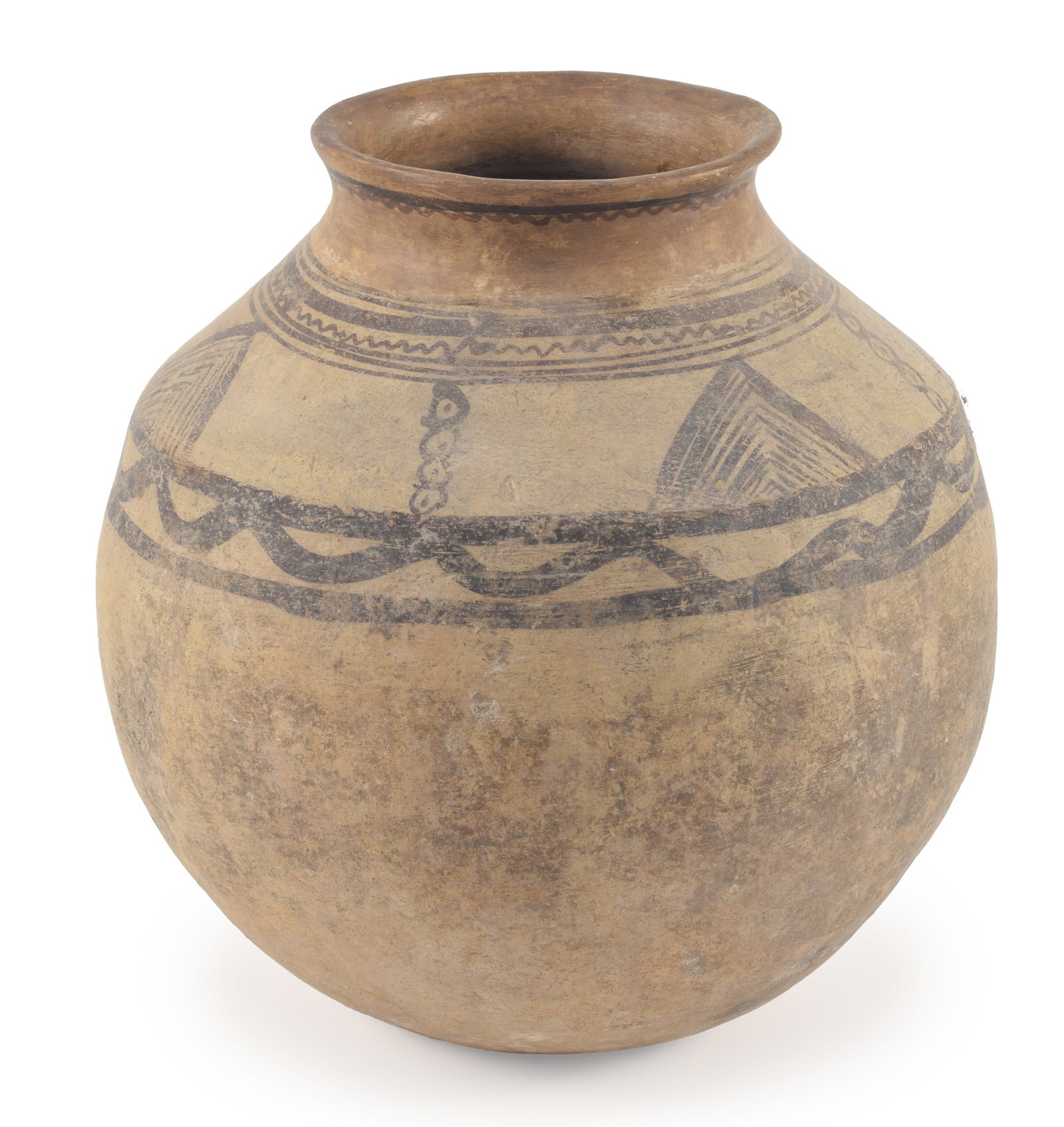 Persian 1st Millennium B.C. Painted pottery jar with geometric and scrolled collard and shoulder. (1 of 5)