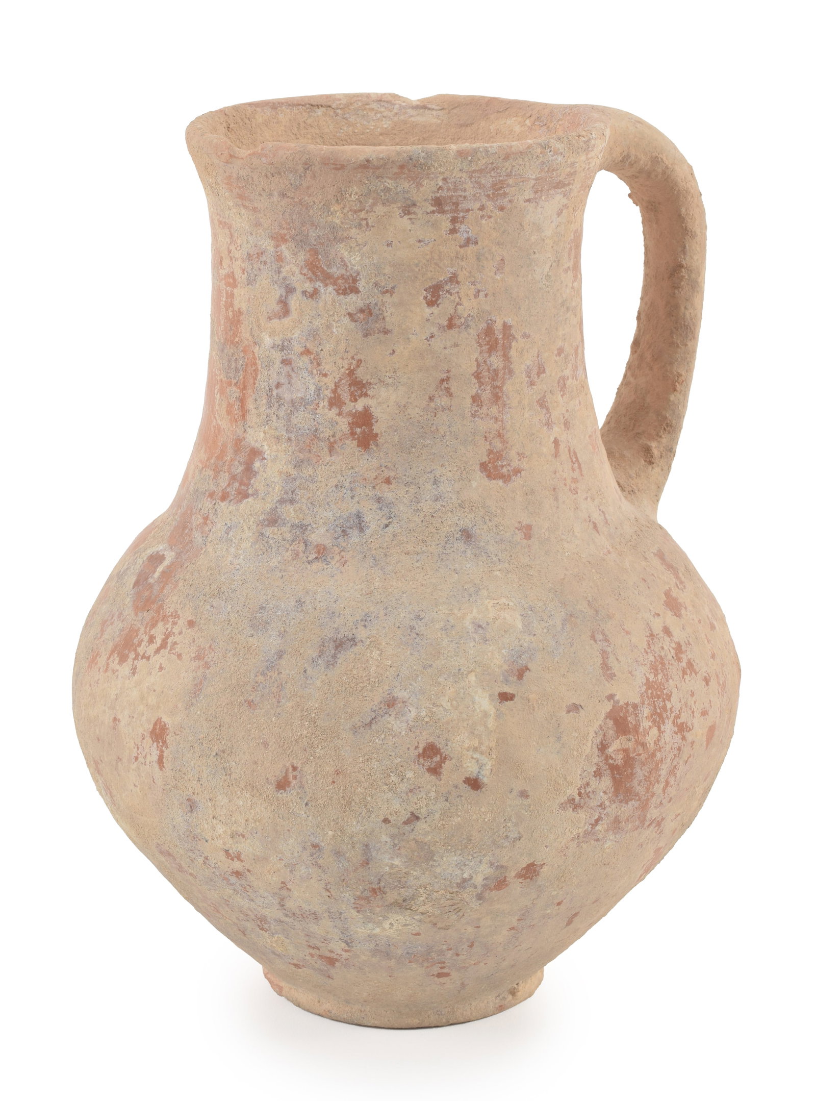 Jureselm 8-7th Century B.C. Pottery handled jar with traces of red glaze and geometric pattering at (1 of 8)