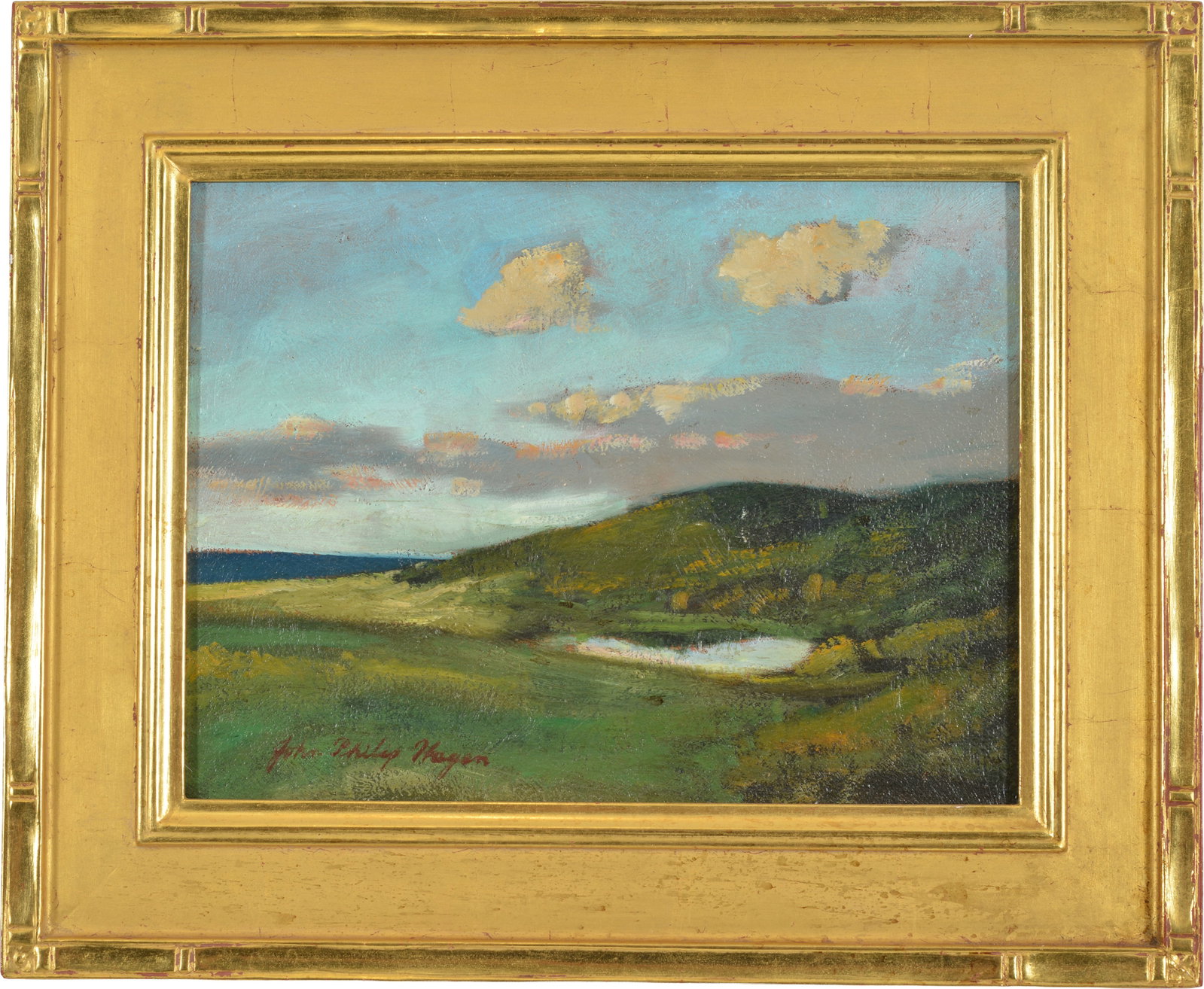 John Phillip Hagen. "Martha's Vineyard". Seaside landscape titled on reverse. Oil on masonite. (1 of 8)